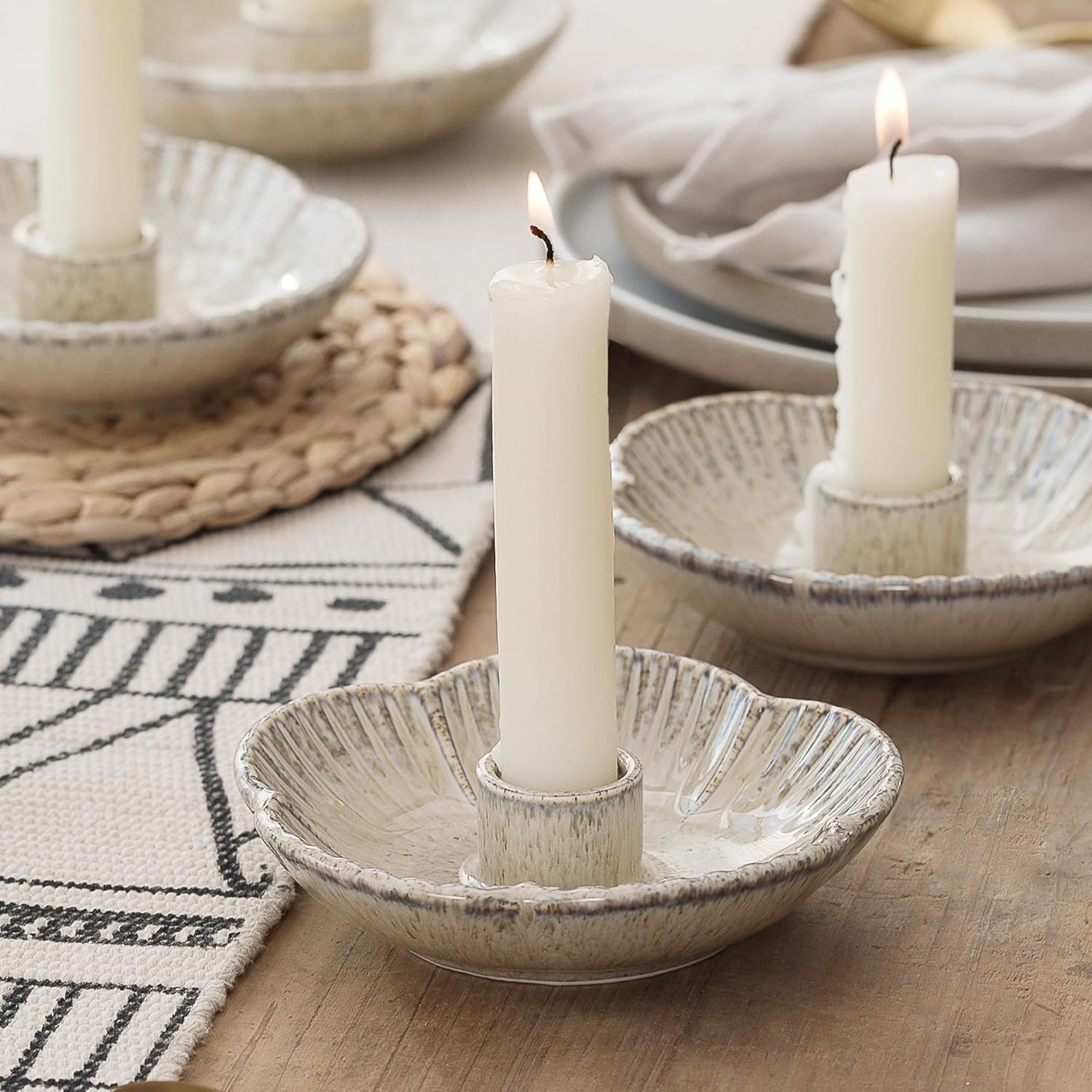 Ceramic Candlestick Holder， Candle Holder for Taper Candles,Incense, Santo Palo, Halloween Christmas Wedding Parties, Dining Room Home Decoration Display - Camel - Image 1