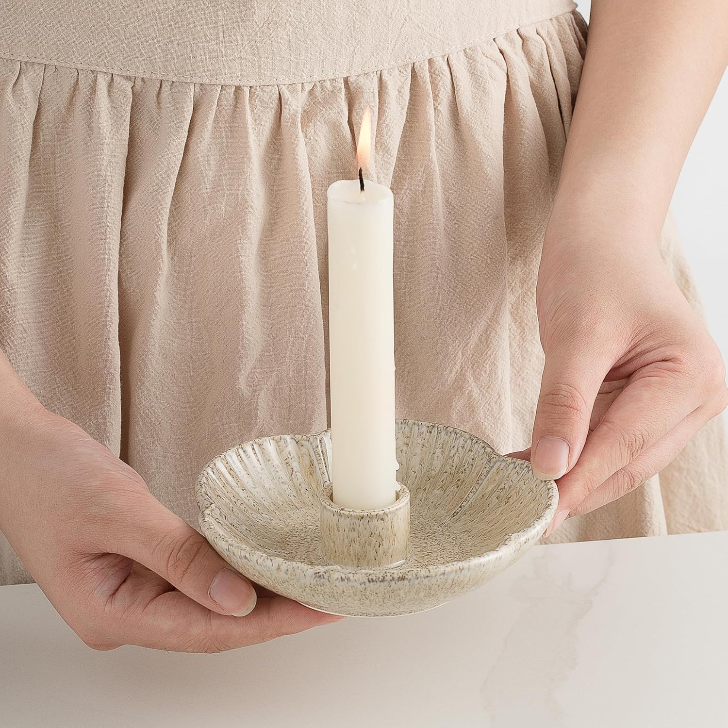 Ceramic Candlestick Holder， Candle Holder for Taper Candles,Incense, Santo Palo, Halloween Christmas Wedding Parties, Dining Room Home Decoration Display - Camel - Image 5