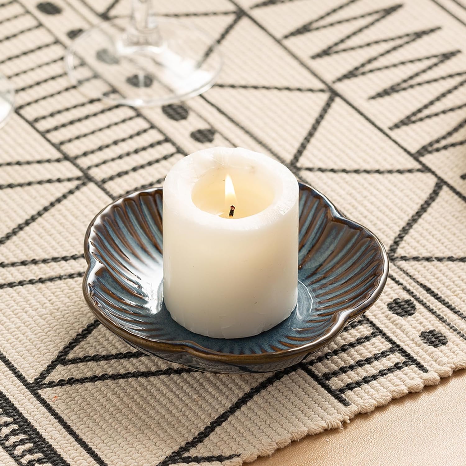 Ceramic Pillar Candle Holder, Candle Tray for Incense, Palo Santo Holder, Tealight Candle Holder, Candle Stand for Home Decoration Display, Halloween Christmas Wedding Parties, 1 Pack (Blue) - Image 1