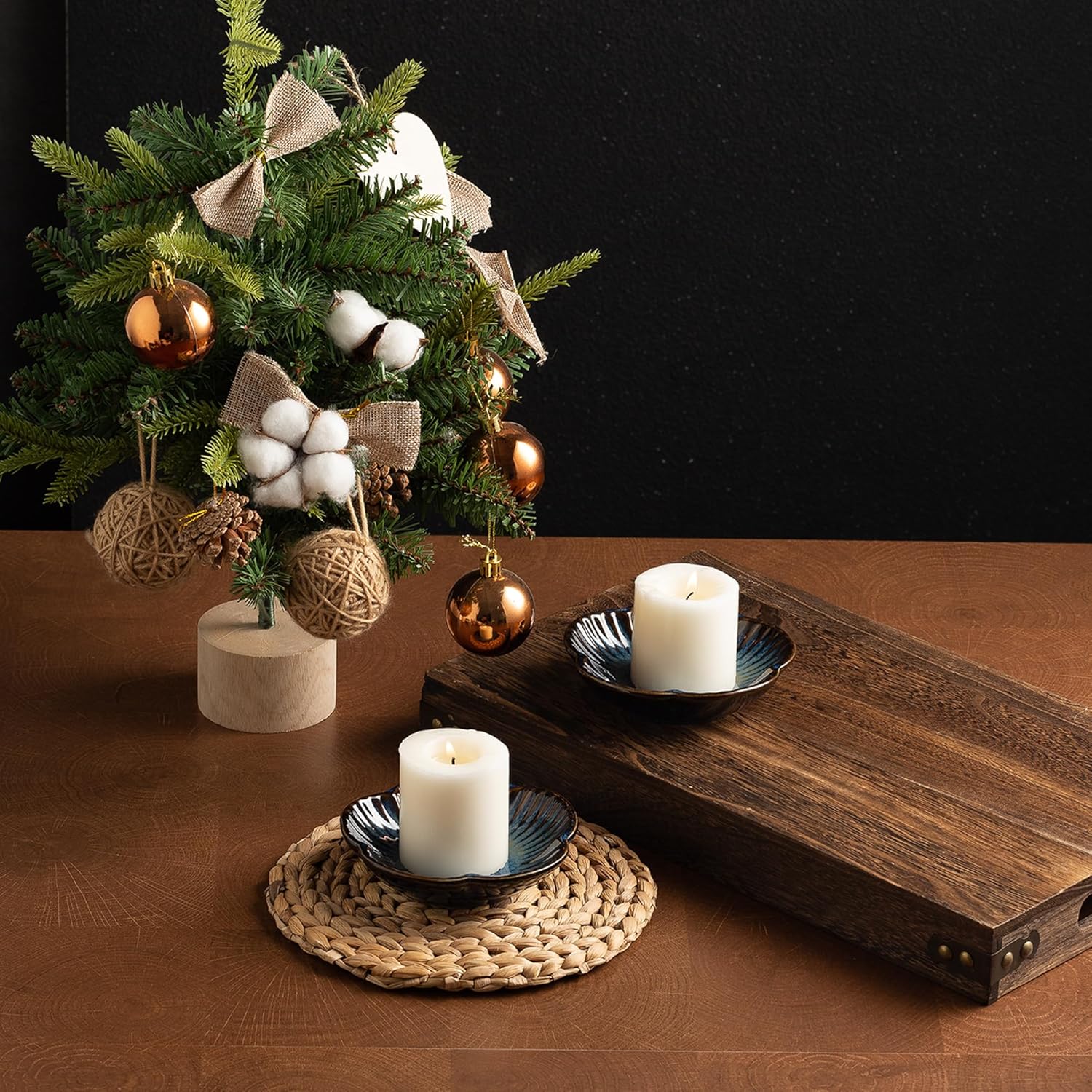 Ceramic Pillar Candle Holder, Candle Tray for Incense, Palo Santo Holder, Tealight Candle Holder, Candle Stand for Home Decoration Display, Halloween Christmas Wedding Parties, 1 Pack (Blue) - Image 4