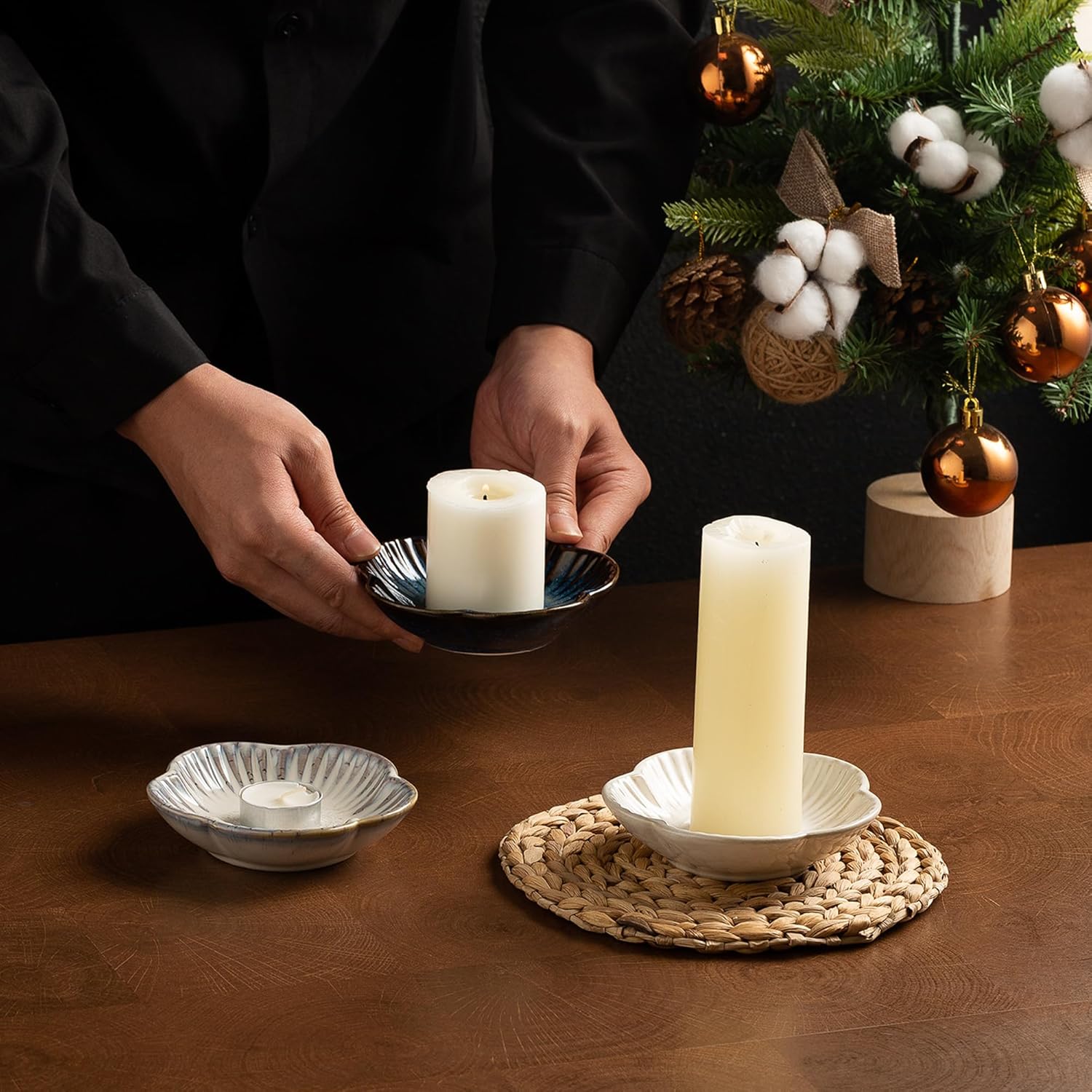 Ceramic Pillar Candle Holder, Candle Tray for Incense, Palo Santo Holder, Tealight Candle Holder, Candle Stand for Home Decoration Display, Halloween Christmas Wedding Parties, 1 Pack (Blue) - Image 5
