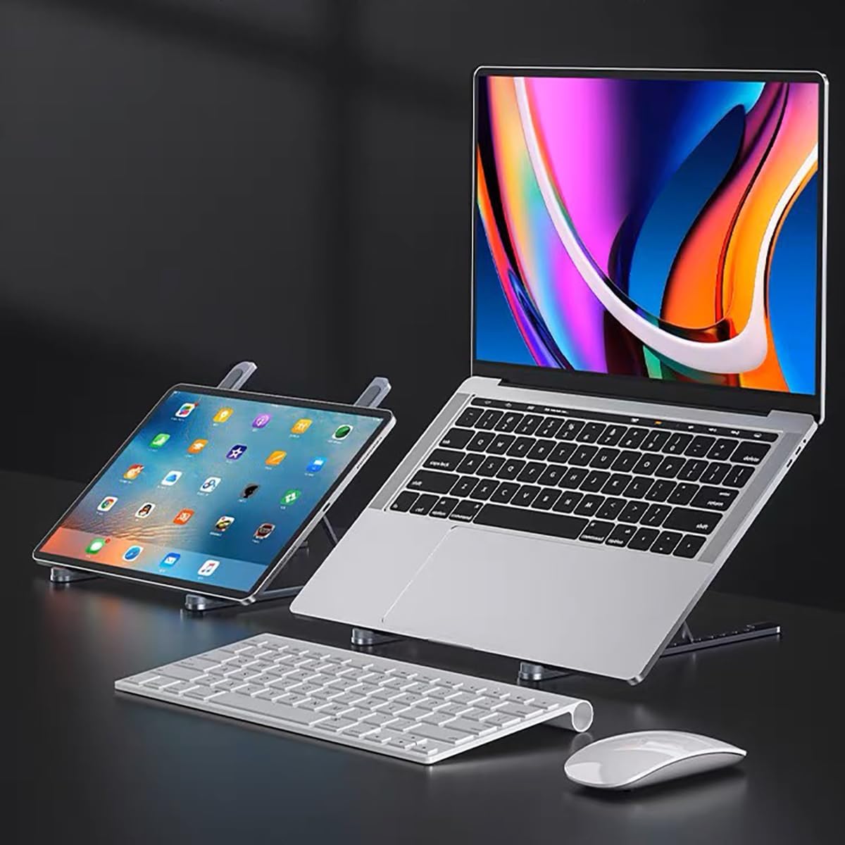Portable Aluminum Laptop & Phone Stand, Adjustable, Foldable, Ergonomic, for MacBook, iPad, Tablets & Smartphones, Office Desk Accessories - Image 2