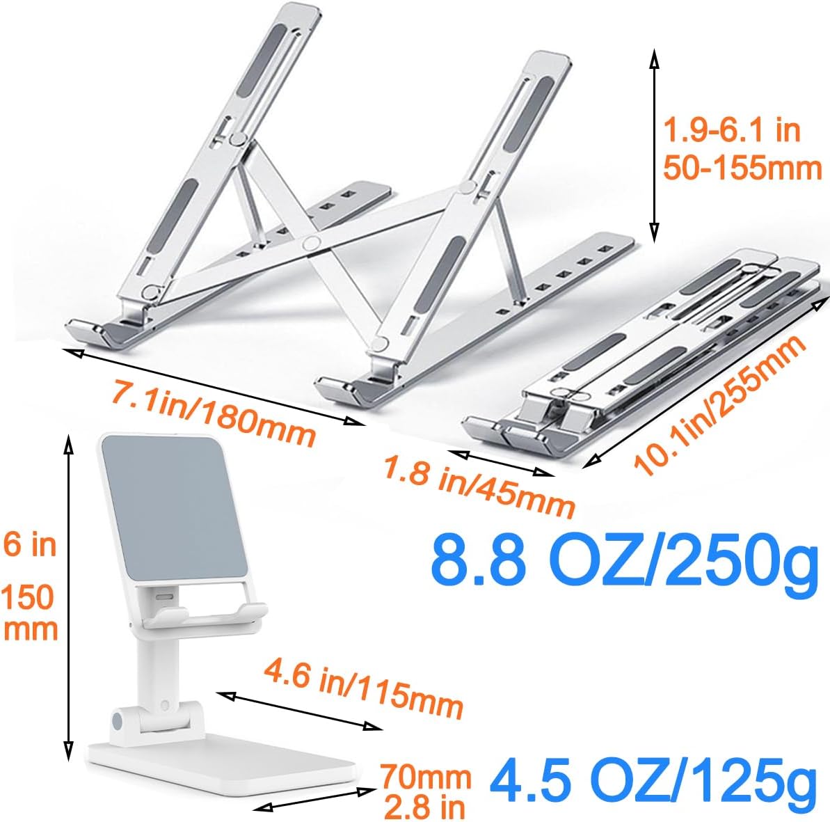 Portable Aluminum Laptop & Phone Stand, Adjustable, Foldable, Ergonomic, for MacBook, iPad, Tablets & Smartphones, Office Desk Accessories - Image 3