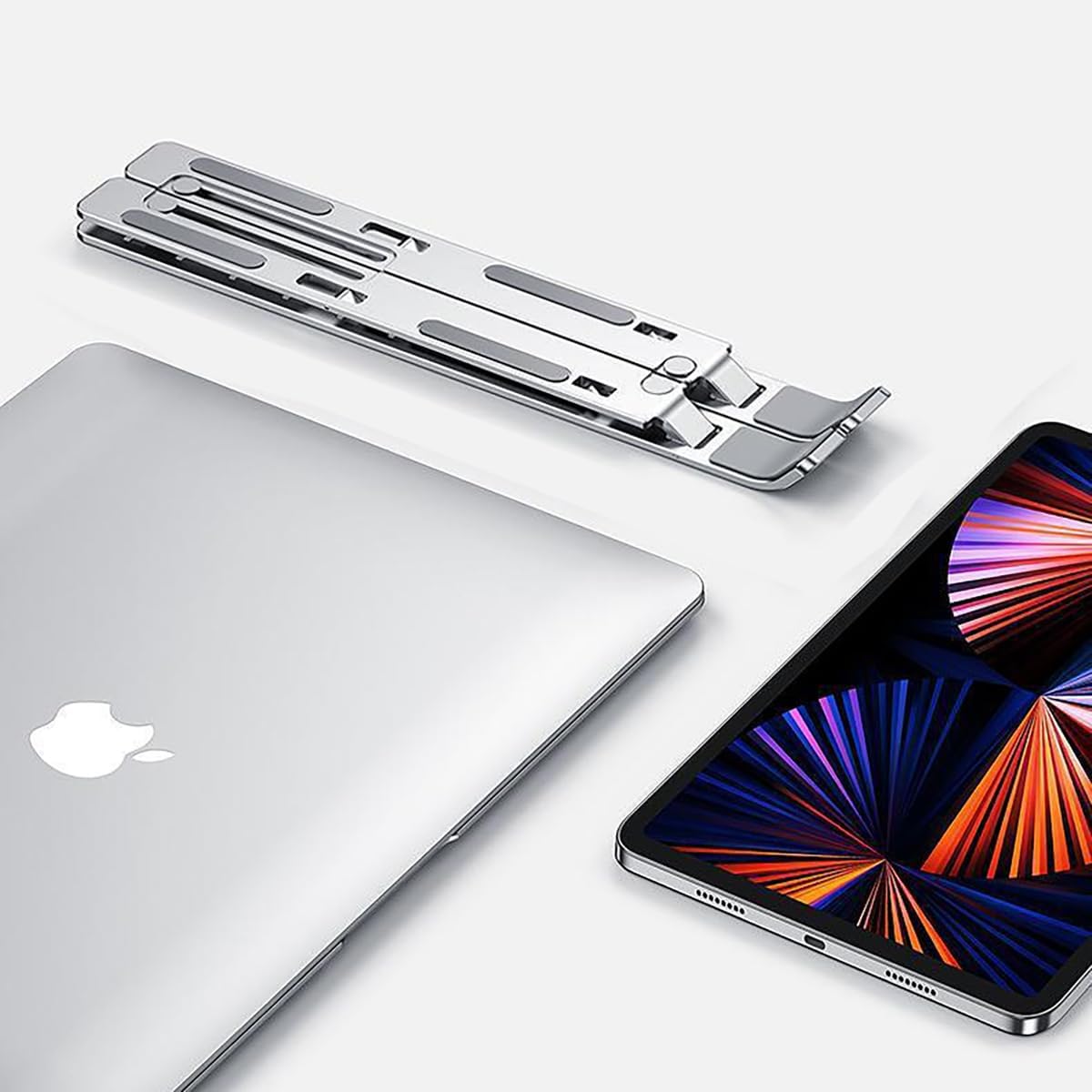 Portable Aluminum Laptop & Phone Stand, Adjustable, Foldable, Ergonomic, for MacBook, iPad, Tablets & Smartphones, Office Desk Accessories - Image 5