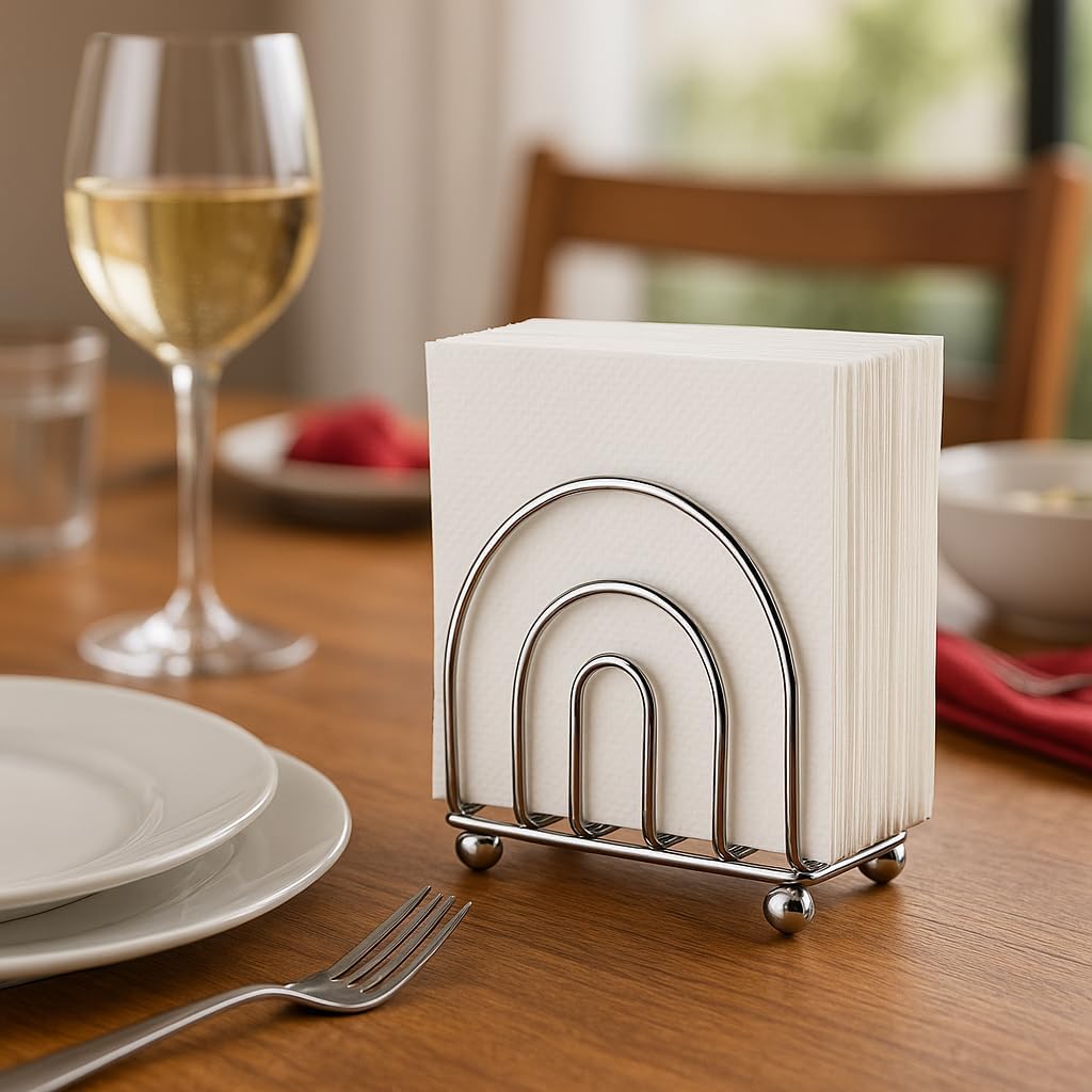 Paper Napkin Holder Tissue Dispenser for Kitchen Countertops, Dining Table, Picnic Table, Indoor & Outdoor Use, Chrome Finish (Classic) - Image 2