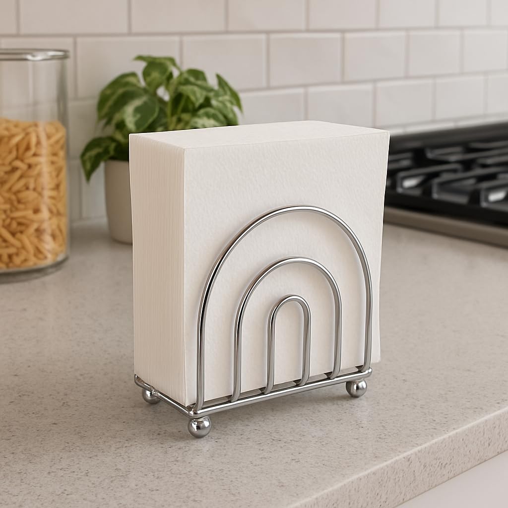 Paper Napkin Holder Tissue Dispenser for Kitchen Countertops, Dining Table, Picnic Table, Indoor & Outdoor Use, Chrome Finish (Classic) - Image 3