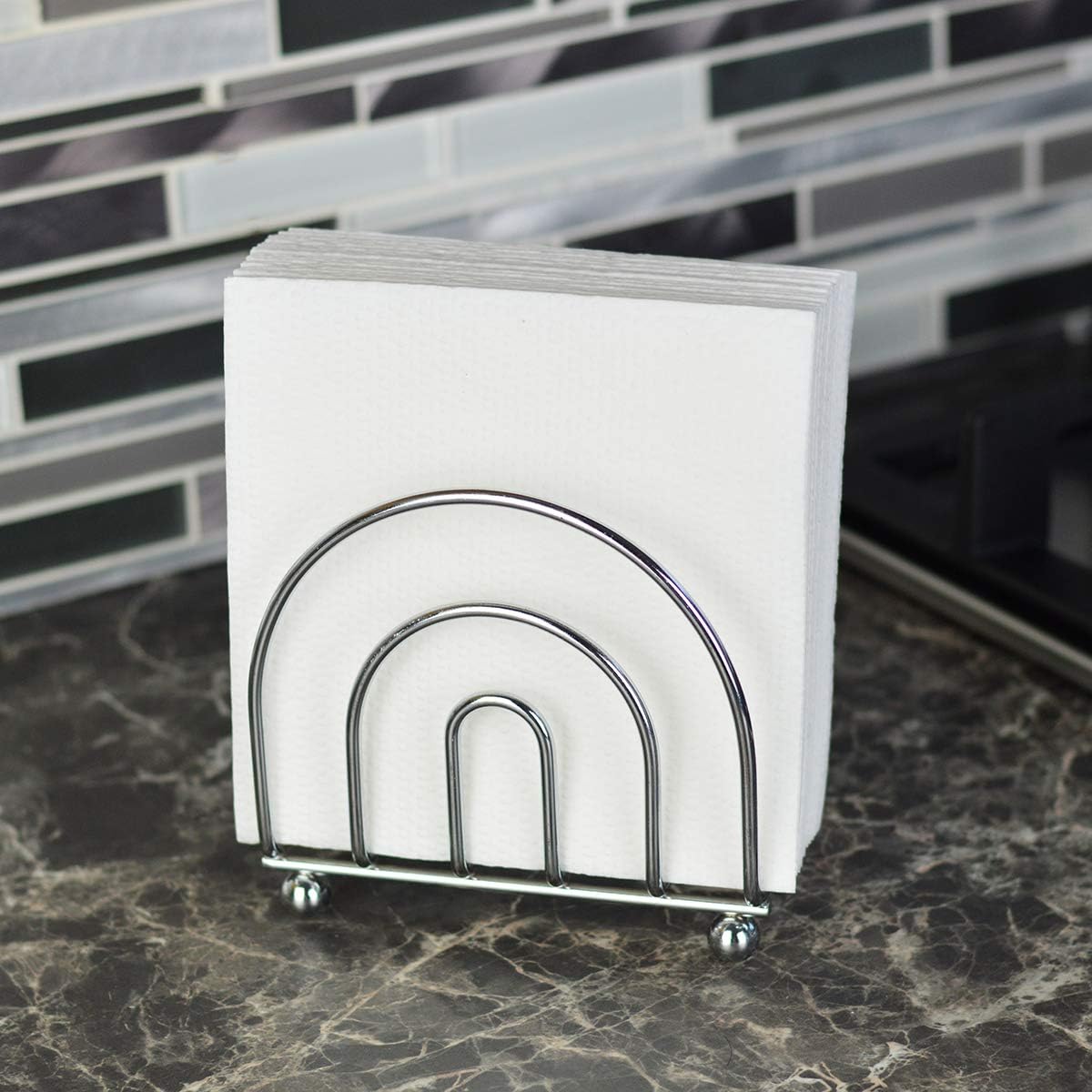 Paper Napkin Holder Tissue Dispenser for Kitchen Countertops, Dining Table, Picnic Table, Indoor & Outdoor Use, Chrome Finish (Classic) - Image 4