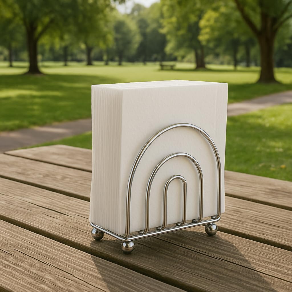 Paper Napkin Holder Tissue Dispenser for Kitchen Countertops, Dining Table, Picnic Table, Indoor & Outdoor Use, Chrome Finish (Classic) - Image 5