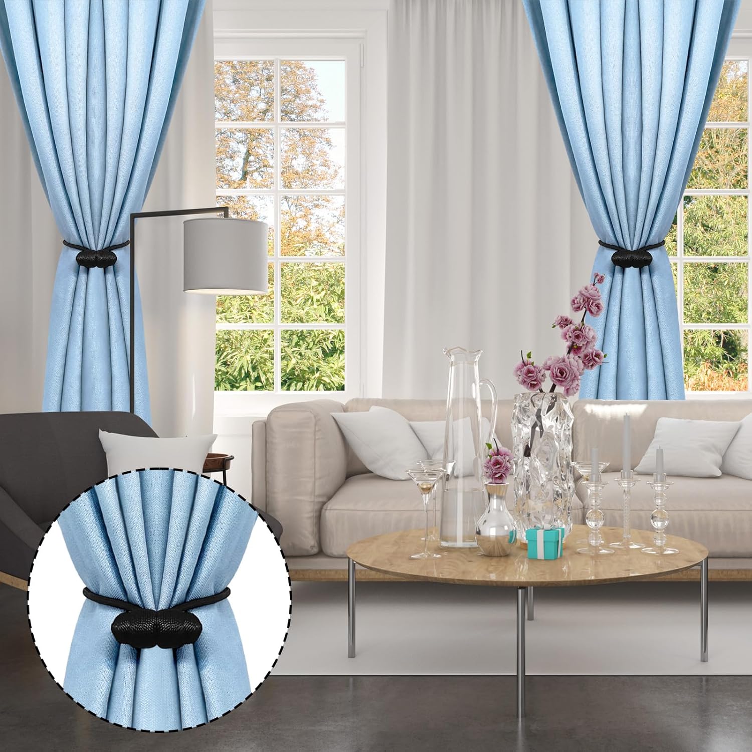 Black Magnetic Curtain Tiebacks - 4pcs Decorative Curtain Tie Backs, No Drill Closure Drapery Tiebacks Holdbacks, Boho Drapes Straps Ropes for Bedroom, Bathroom, Farmhouse Decor - Image 5