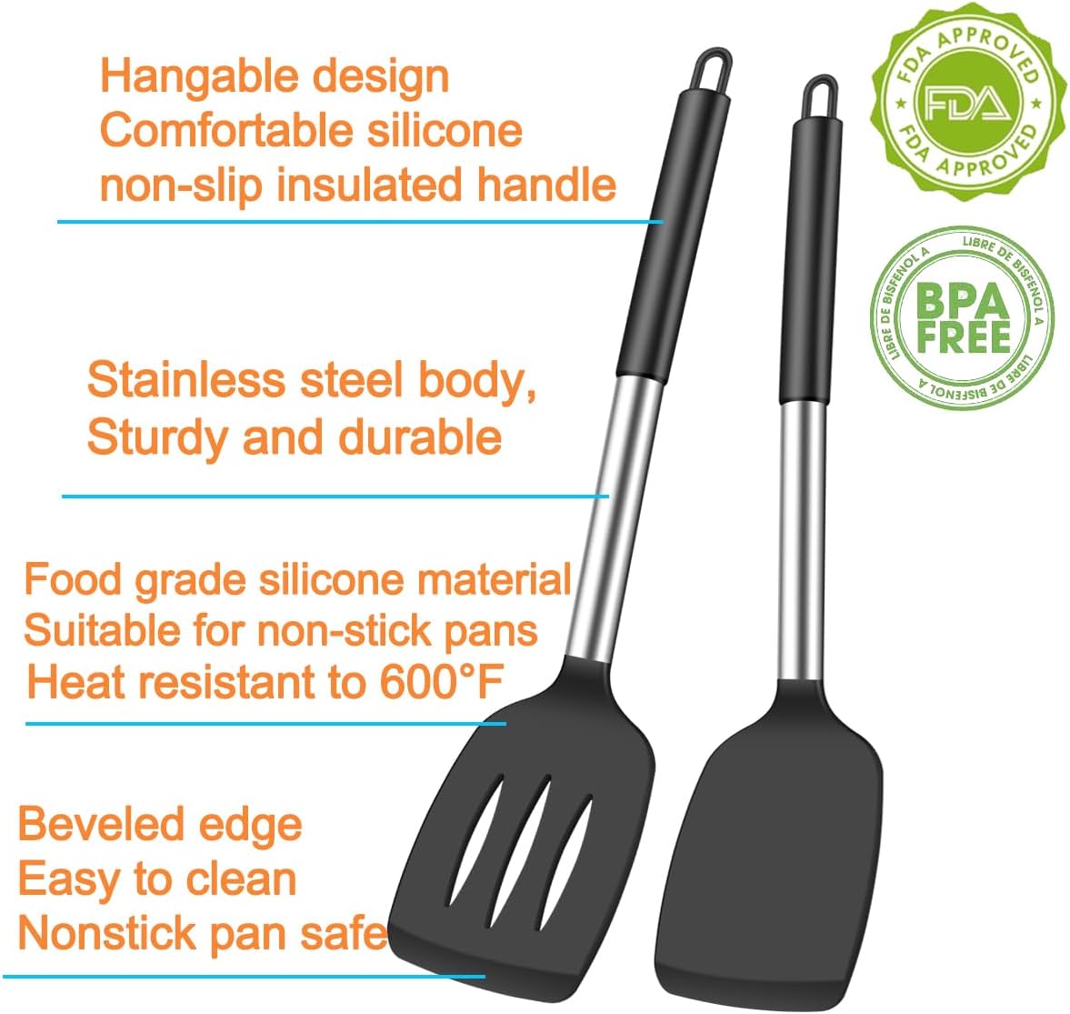 4Pcs Silicone Spatula Turner Slotted Spatula Set Spoon, Spatulas Silicone Heat Resistant Wok Rubber Spatulas for Nonstick Cookware Spatula Cooking Kitchen Utensils Set - Image 2