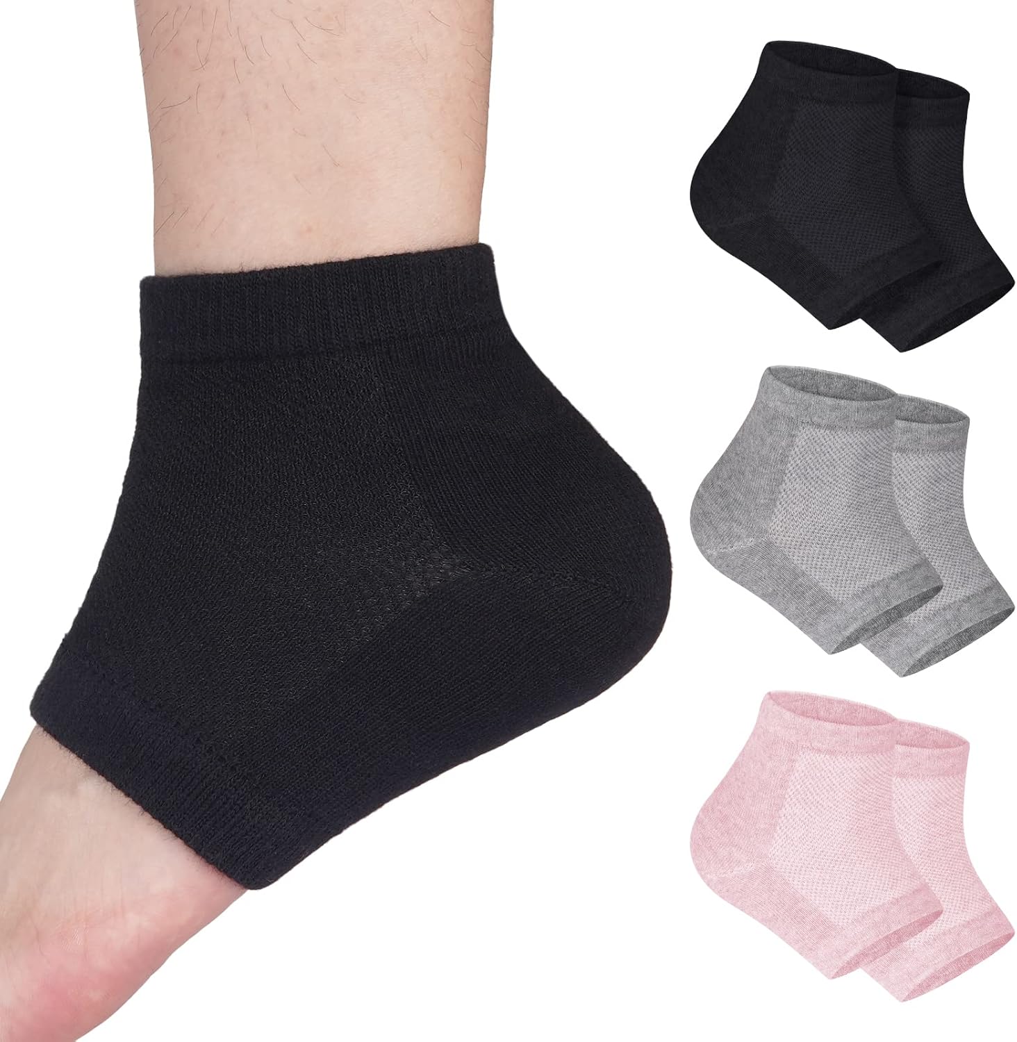 3 Pairs Moisturizing Heel Socks for Dry Cracked Feet, Gel Repair Moisture Spa Socks for Women Dry Cracked Heels Overnight (Regular) - Image 1
