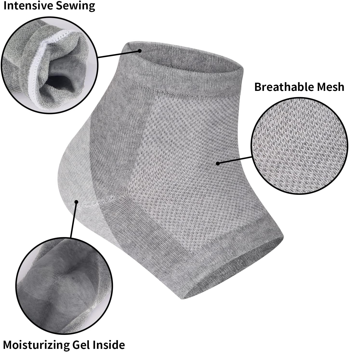 3 Pairs Moisturizing Heel Socks for Dry Cracked Feet, Gel Repair Moisture Spa Socks for Women Dry Cracked Heels Overnight (Regular) - Image 3