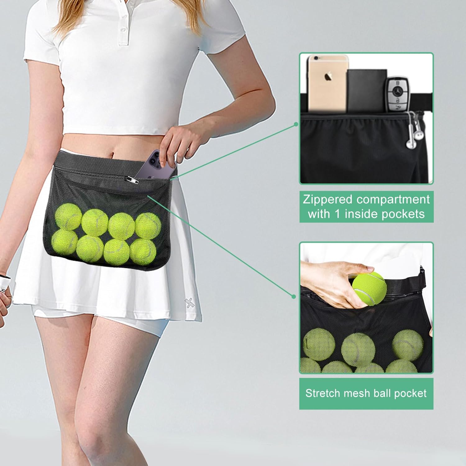 Tennis Ball Holder Ball Bag, Adjustable Pickleball Waist Pouch Holder, Pickleball Bags Holding 8-10 Tennis or Pickleball, Waist Hip Bag for Tennis, Cycling, Golf - Image 5