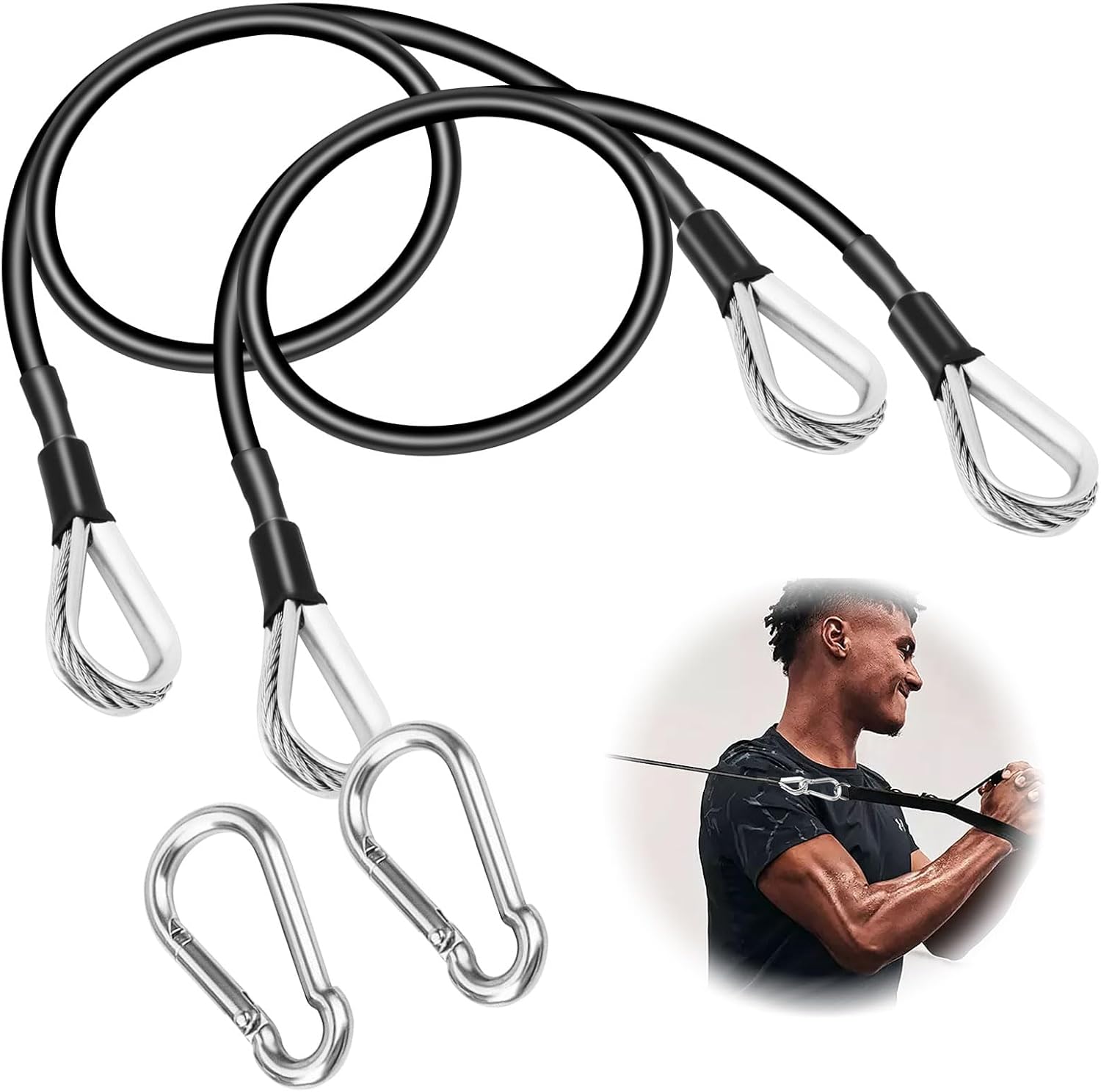 Cable Attachments for Gym, 2PCS Gym Cable Extension Compatible with Gym Accessories, Gym Cable Machine for LAT/Tricep Pull Down, Leg Extensions Machine - Image 1