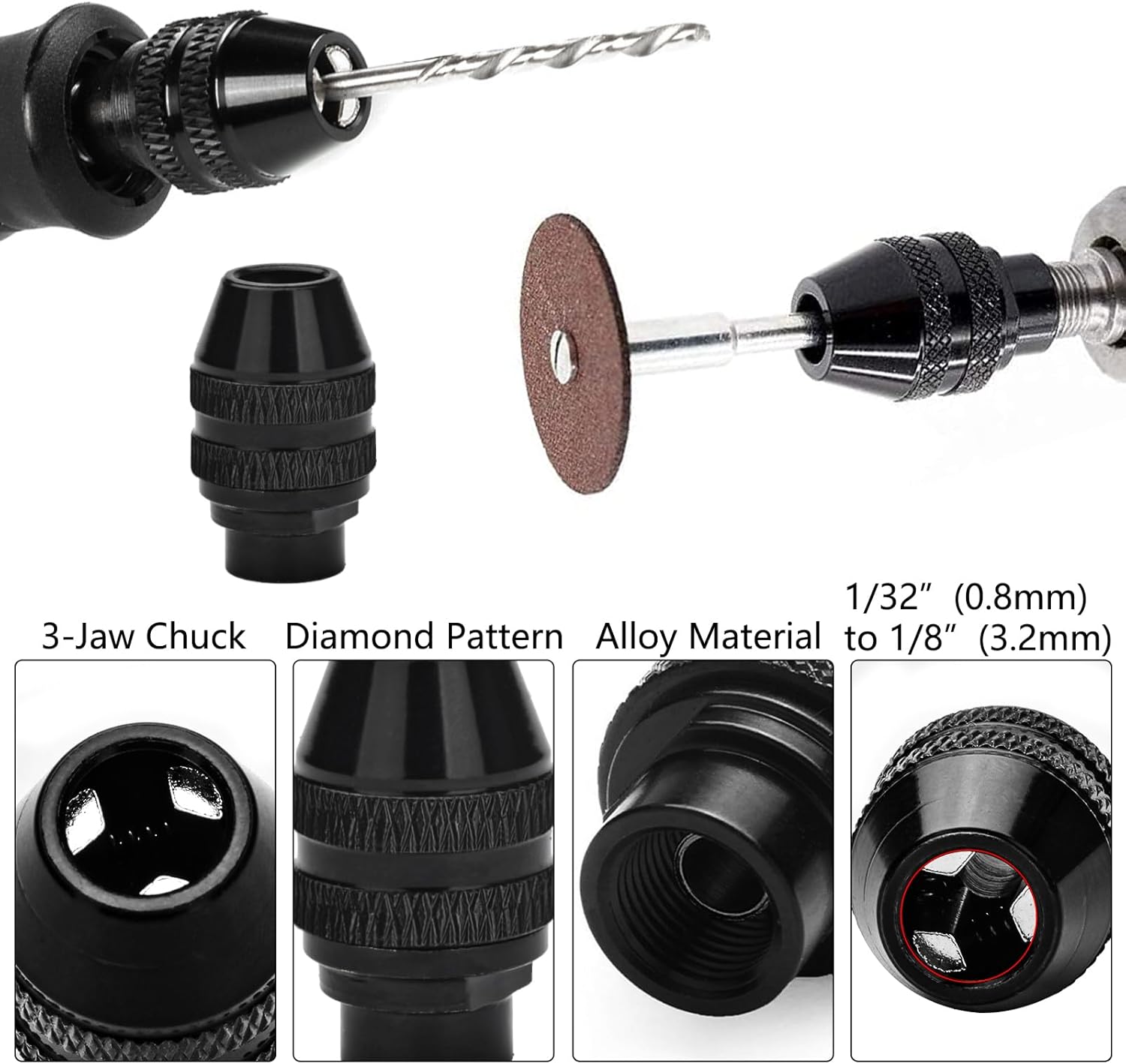 10Pcs Drill Chuck Collet Set for Dremel with 4485 Brass Collet Set 4486 Keyless Chuck for Dremel Rotary Tool 1/32