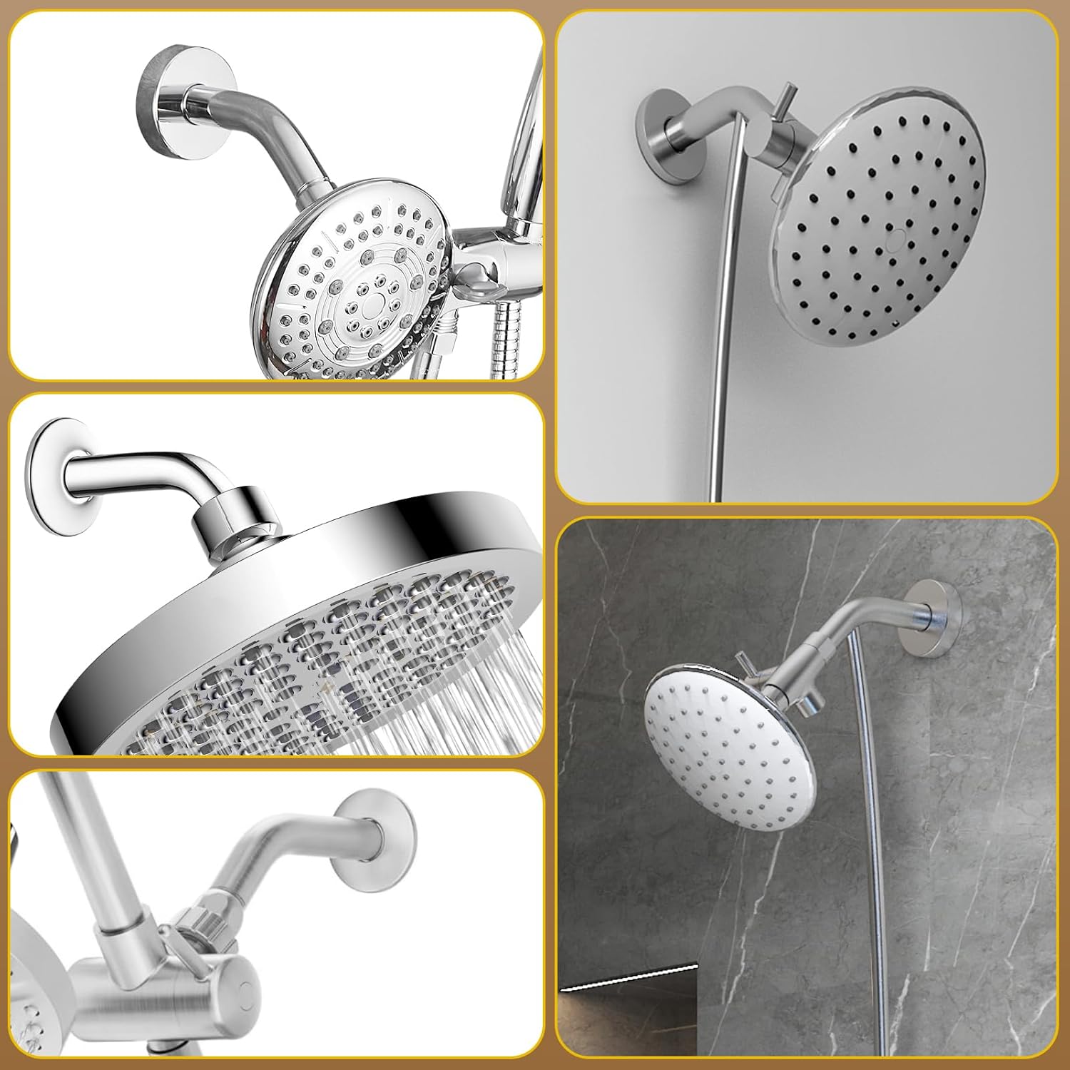 Shower Arm Flange Shower Pipe Arm 6 Inches Shower Head Mount 304 Stainless Steel Shower Handle Replacement Wall Mount Shower Neck for Fixed Shower Head & Handheld Showerhead (Silver) - Image 2