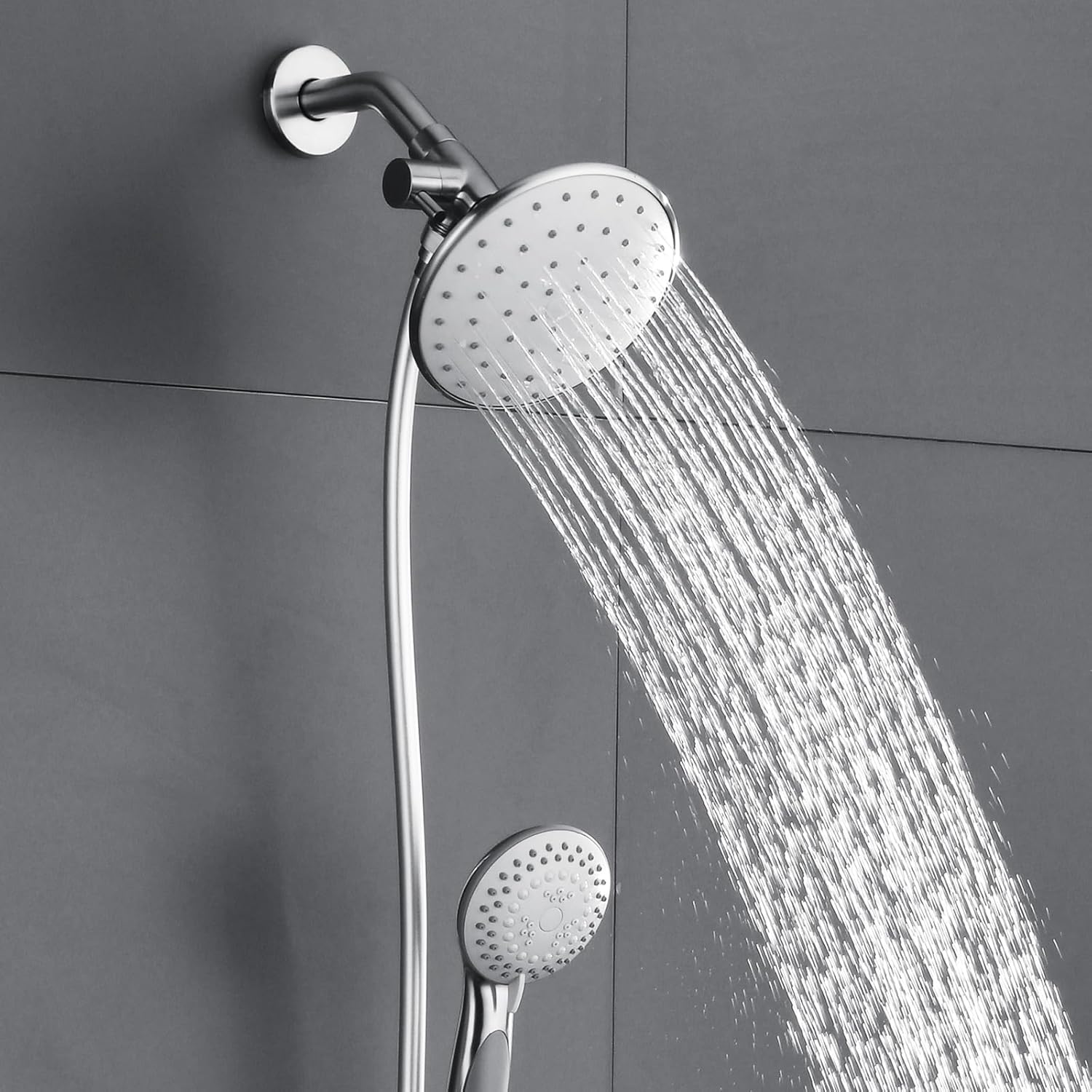 Shower Arm Flange Shower Pipe Arm 6 Inches Shower Head Mount 304 Stainless Steel Shower Handle Replacement Wall Mount Shower Neck for Fixed Shower Head & Handheld Showerhead (Silver) - Image 6