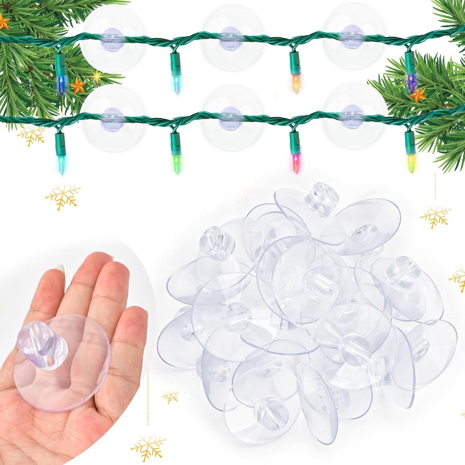 Christmas Light String Suction Cup Holders & Hooks for Seasonal Lights & Xmas Decorations (50Pcs) - Image 1