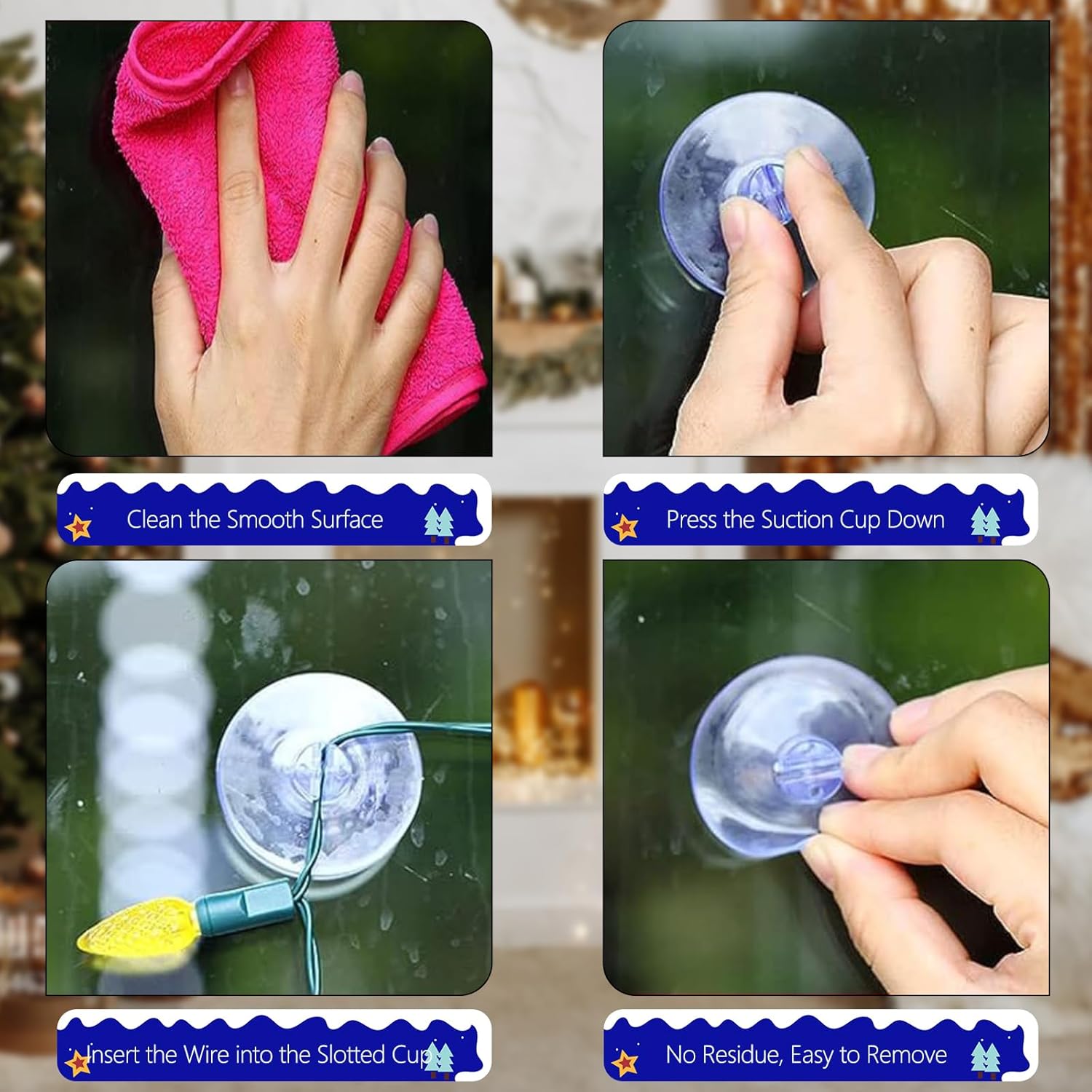 Christmas Light String Suction Cup Holders & Hooks for Seasonal Lights & Xmas Decorations (50Pcs) - Image 3