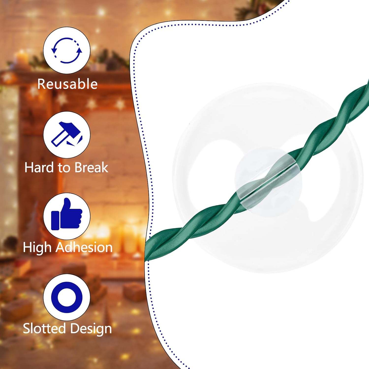 Christmas Light String Suction Cup Holders & Hooks for Seasonal Lights & Xmas Decorations (50Pcs) - Image 4