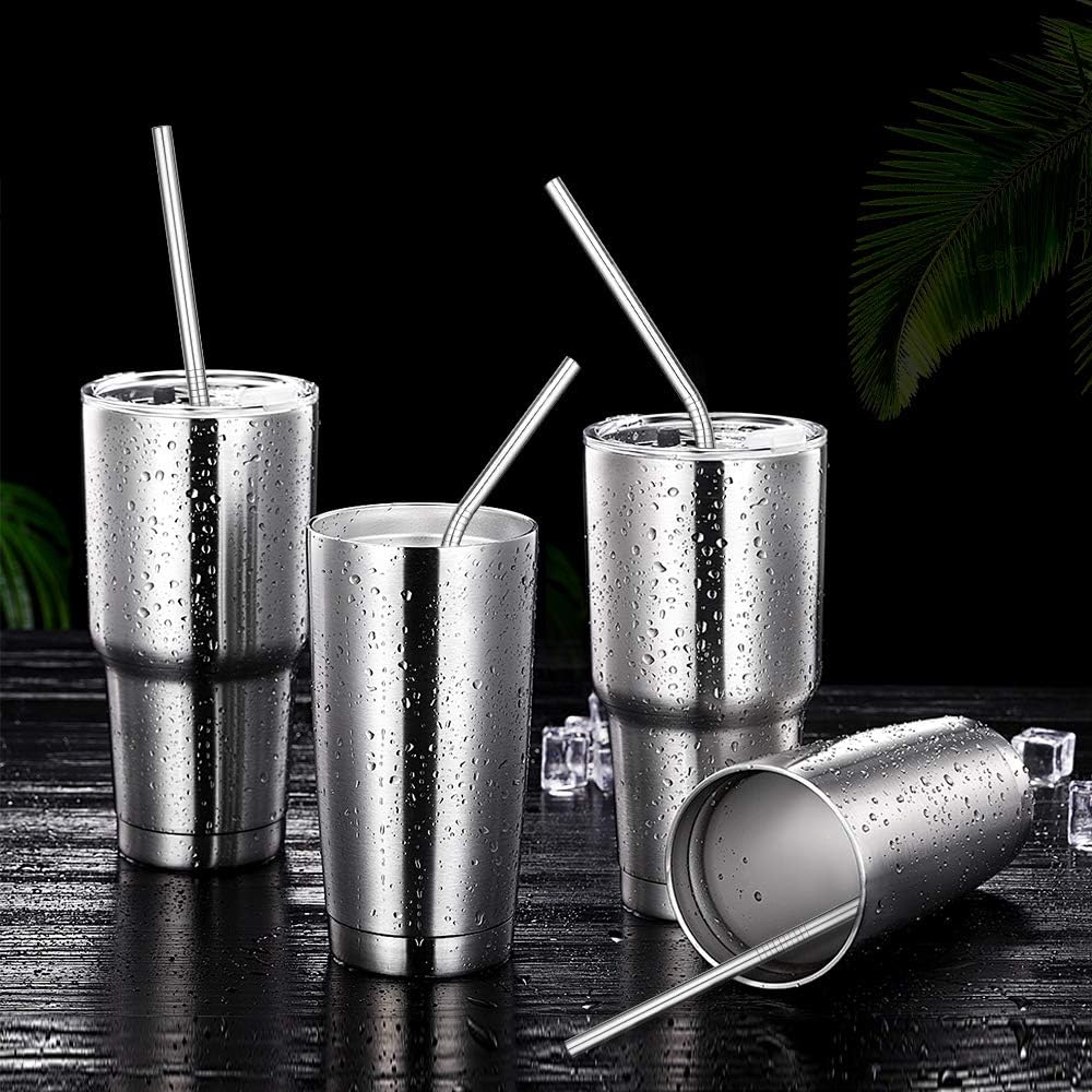 12-Pack Reusable Stainless Steel Metal Straws with Case - Long Drinking Straws for 30 oz and 20 oz Tumblers Dishwasher Safe - 2 Cleaning Brushes Included - Image 4