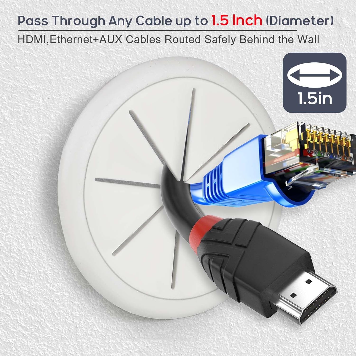 6Pcs TV Cord Hider for Wall Mounted TV 2.36in (60mm) TV Wire Hider Cable Grommet Cable Hole Cover with Hole Saw Drill Attachment, in Wall Cable Management Kit for Office and Home Table Cable - Image 3