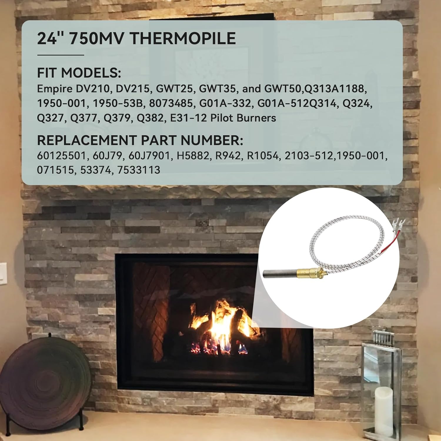 750mv Thermopile for Gas Fireplace, 24” Thermopile Generators Q313A Fit for Stove Gas Ovens/Gas Fireplace/Water Heater, Thermopile Assemblies Replacement (24'' Thermopile) - Image 2