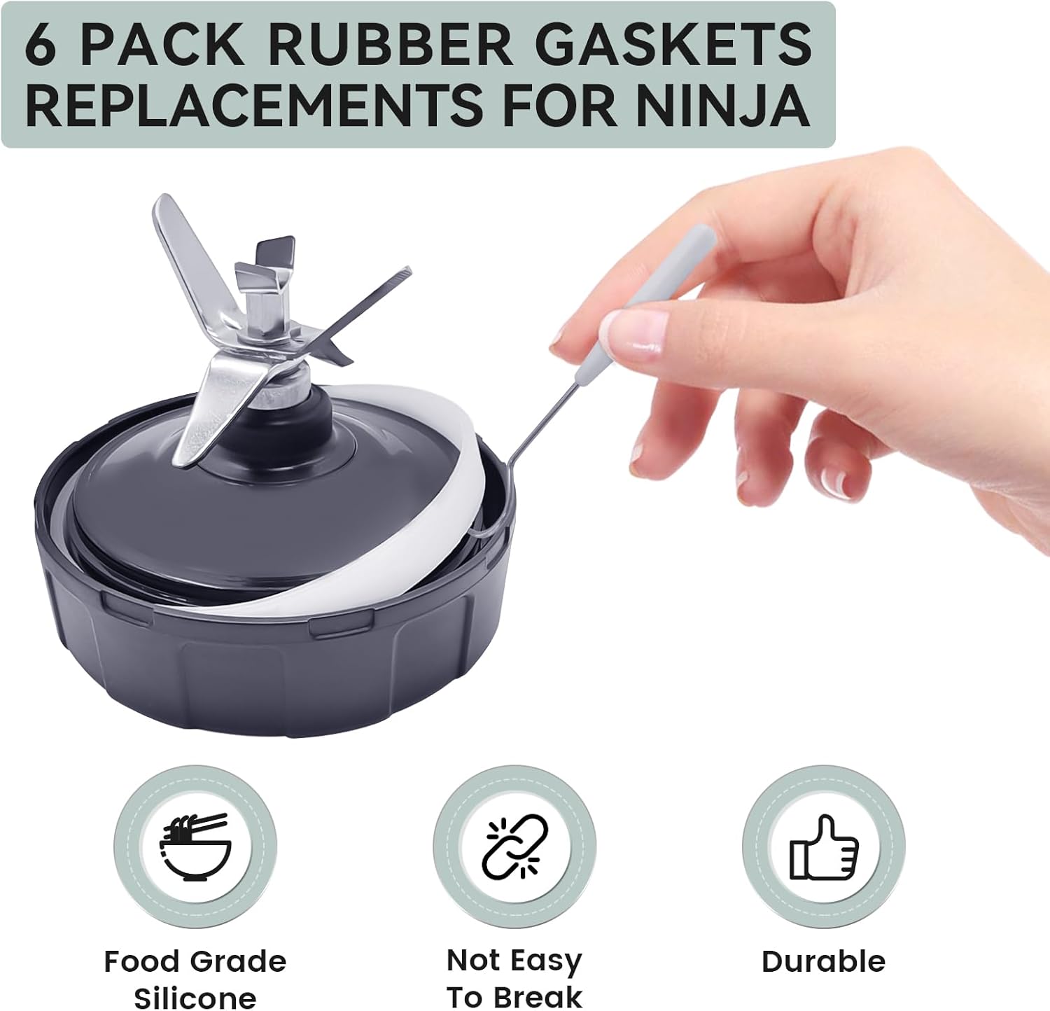 6 PCS Rubber Gaskets Replacement Seal for Ninja Blender, Blender Sealing Gasket for 7 Fins Blender Blade Attachment, Flexible White O-Ring Compatible with Ninja BL456-30 BL480 BL681A BL780 BL64 Etc. - Image 5