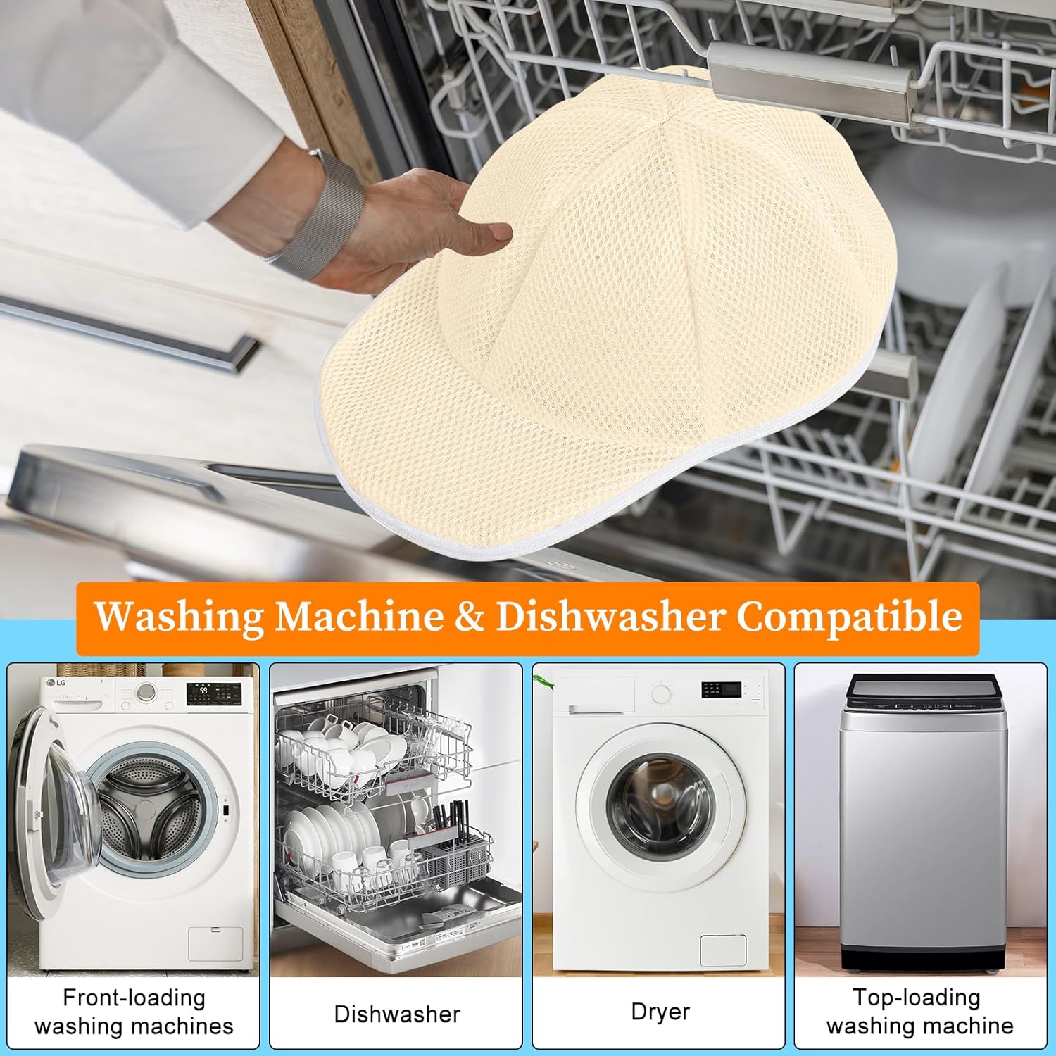 Coopahce Hat Washer for Washing Machine, Hats Cleaner for Baseball Caps, Hat Washing Cage Cap Washer, Dishwasher Hat Holder - Image 3