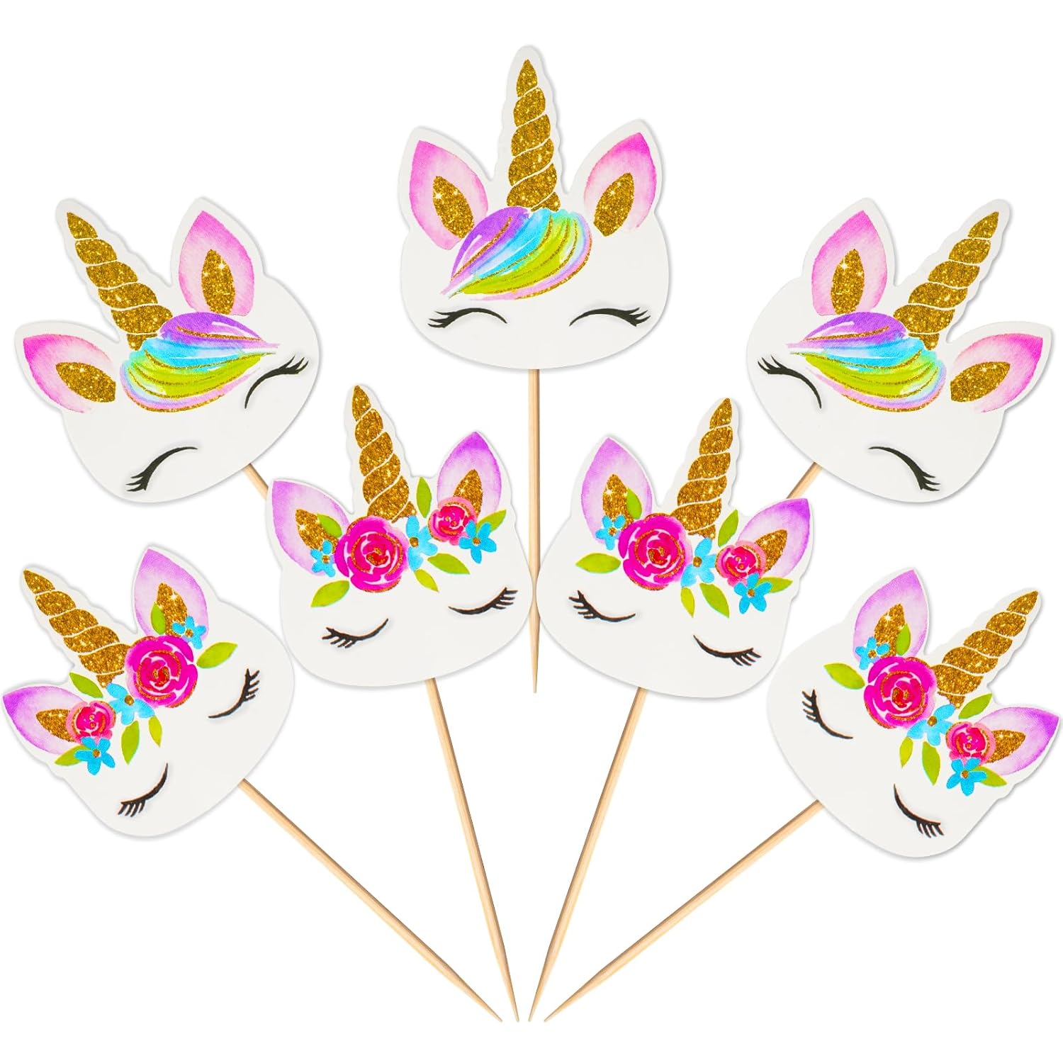 48 Pieces Rainbow Unicorn Cupcake Toppers, Cupcake Picks Cake Decorations, Double Sided Unicorn Cake Topper Set Birthday Baby Shower Party Supplies - Image 1