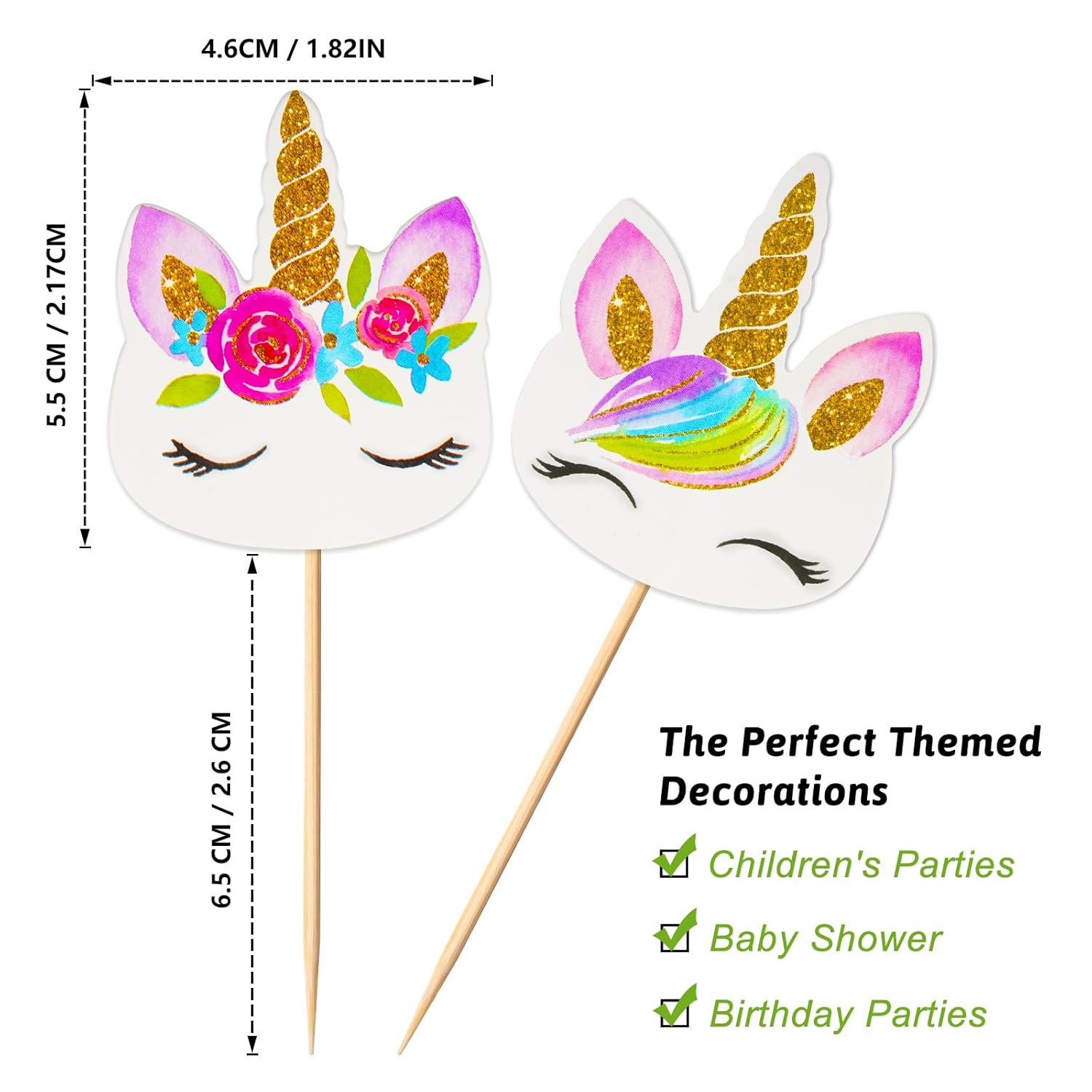 48 Pieces Rainbow Unicorn Cupcake Toppers, Cupcake Picks Cake Decorations, Double Sided Unicorn Cake Topper Set Birthday Baby Shower Party Supplies - Image 2