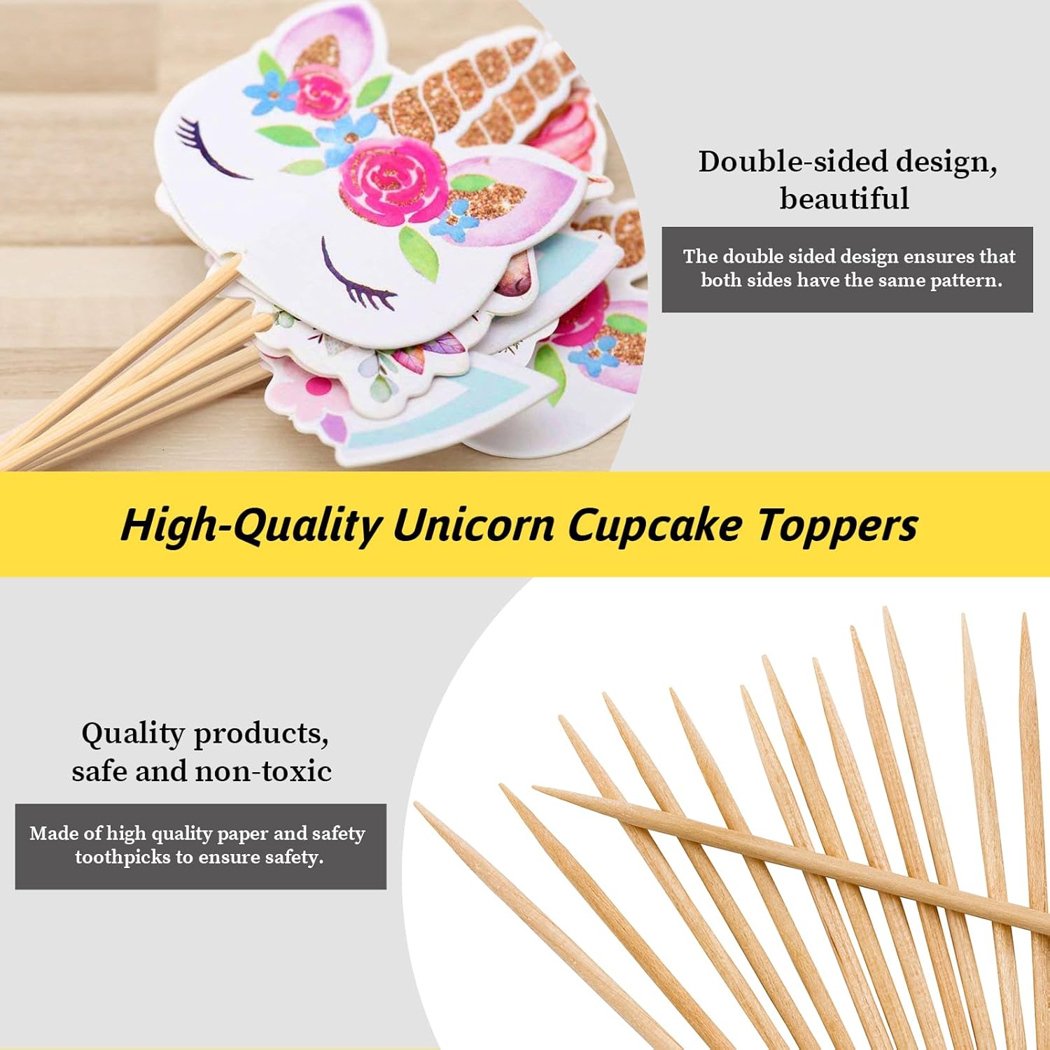 48 Pieces Rainbow Unicorn Cupcake Toppers, Cupcake Picks Cake Decorations, Double Sided Unicorn Cake Topper Set Birthday Baby Shower Party Supplies - Image 3