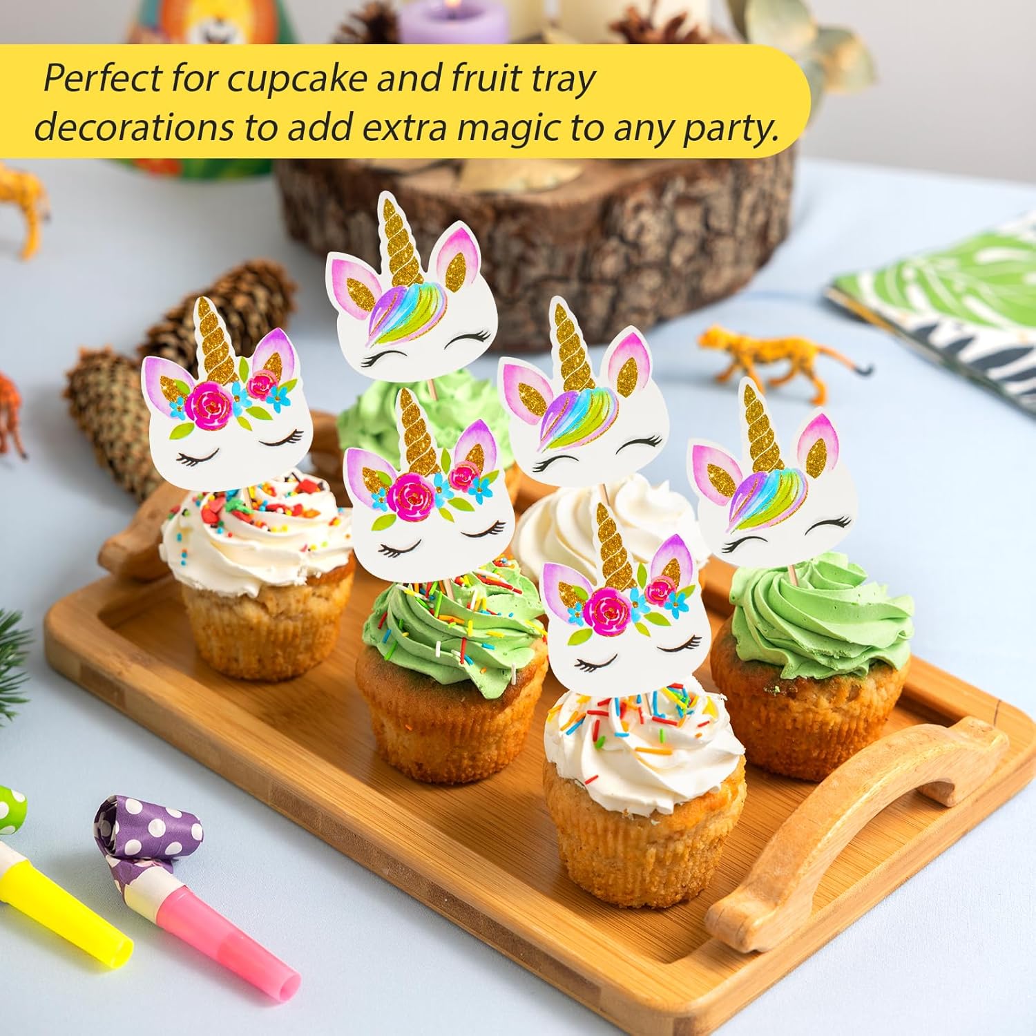 48 Pieces Rainbow Unicorn Cupcake Toppers, Cupcake Picks Cake Decorations, Double Sided Unicorn Cake Topper Set Birthday Baby Shower Party Supplies - Image 4