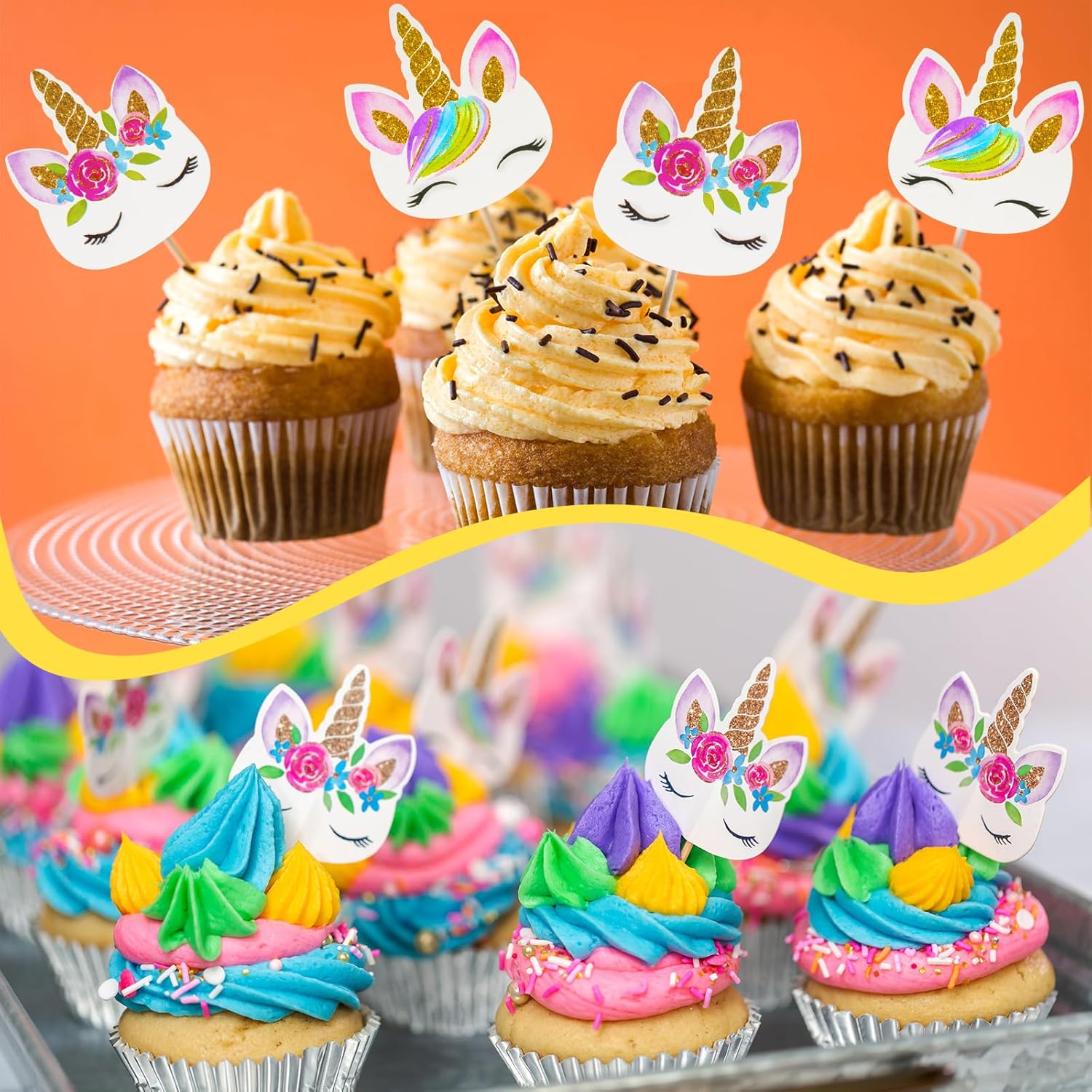 48 Pieces Rainbow Unicorn Cupcake Toppers, Cupcake Picks Cake Decorations, Double Sided Unicorn Cake Topper Set Birthday Baby Shower Party Supplies - Image 6