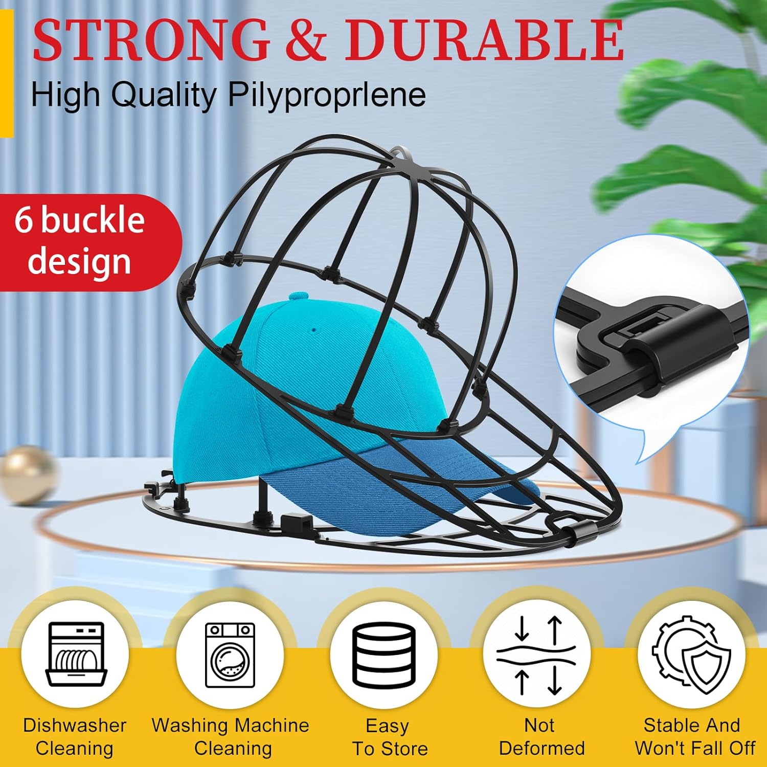 Hat Washer Cage for Washing Machine & Dishwasher- Ball Cap Washer for Baseball Caps & Hats, Baseball Cap Cleaner and Shaper, Fits Adult/Kids Caps (Black) - Image 2