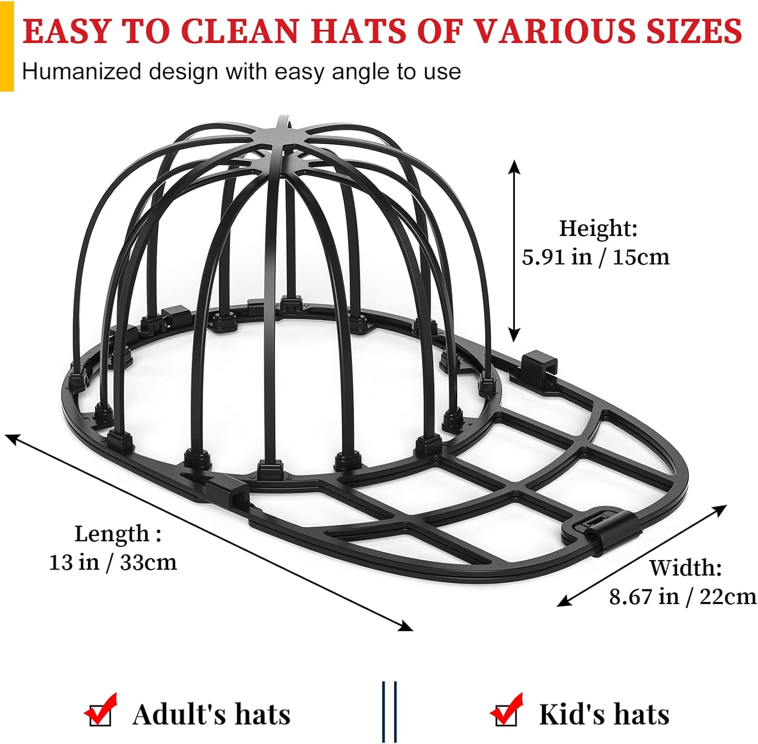 Hat Washer Cage for Washing Machine & Dishwasher- Ball Cap Washer for Baseball Caps & Hats, Baseball Cap Cleaner and Shaper, Fits Adult/Kids Caps (Black) - Image 4