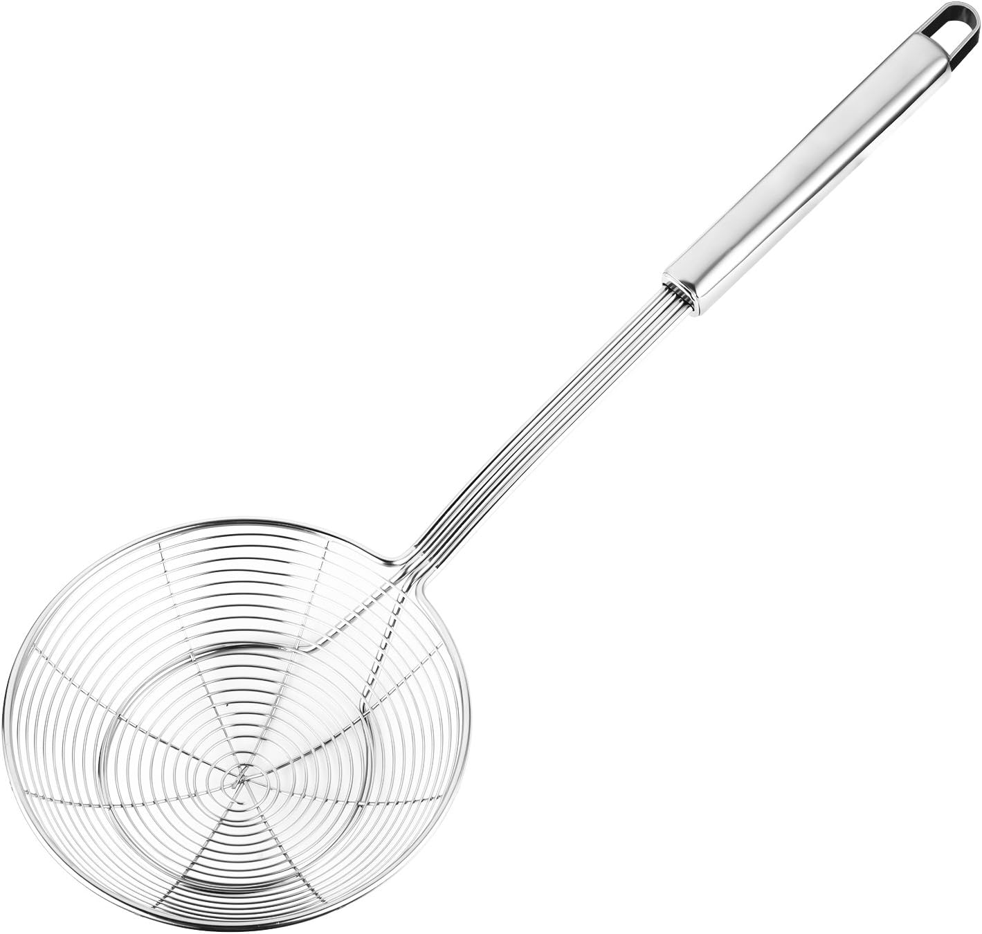 Solid Stainless Steel Spider Strainer Skimmer Ladle for Cooking and Frying, Kitchen Utensils Wire Strainer Pasta Spoon, 5.4 Inch - Image 1