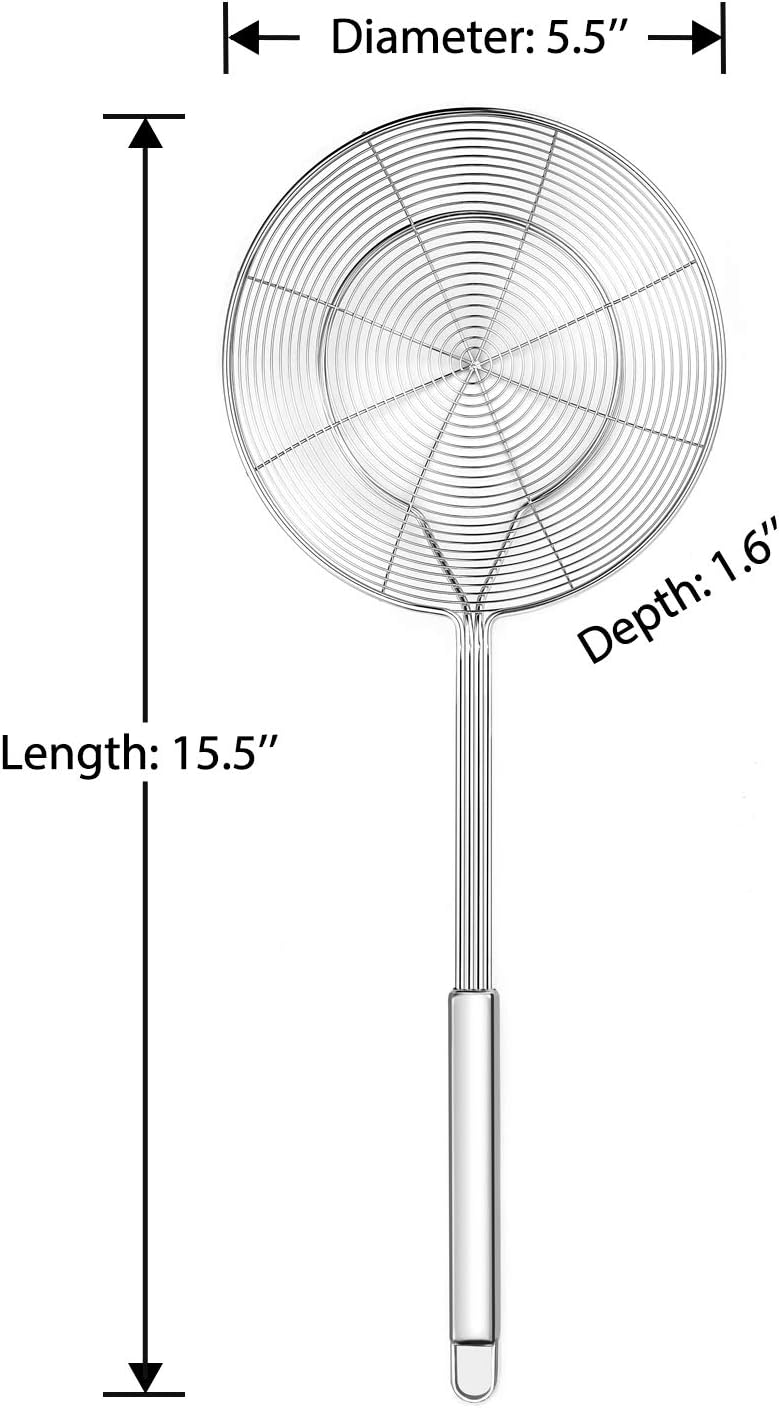 Solid Stainless Steel Spider Strainer Skimmer Ladle for Cooking and Frying, Kitchen Utensils Wire Strainer Pasta Spoon, 5.4 Inch - Image 2