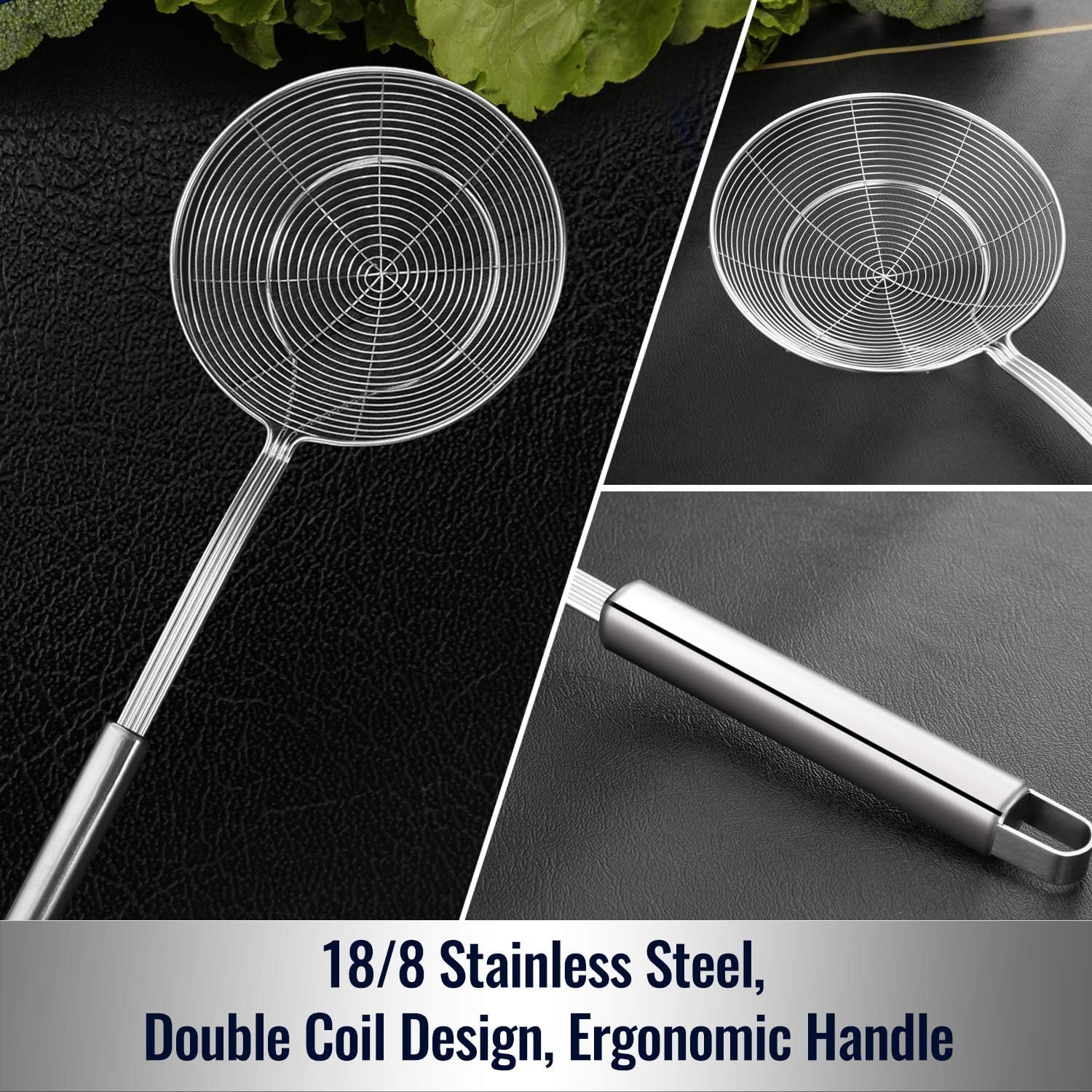 Solid Stainless Steel Spider Strainer Skimmer Ladle for Cooking and Frying, Kitchen Utensils Wire Strainer Pasta Spoon, 5.4 Inch - Image 3