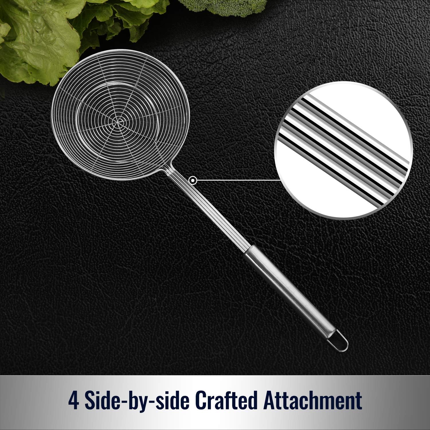 Solid Stainless Steel Spider Strainer Skimmer Ladle for Cooking and Frying, Kitchen Utensils Wire Strainer Pasta Spoon, 5.4 Inch - Image 4