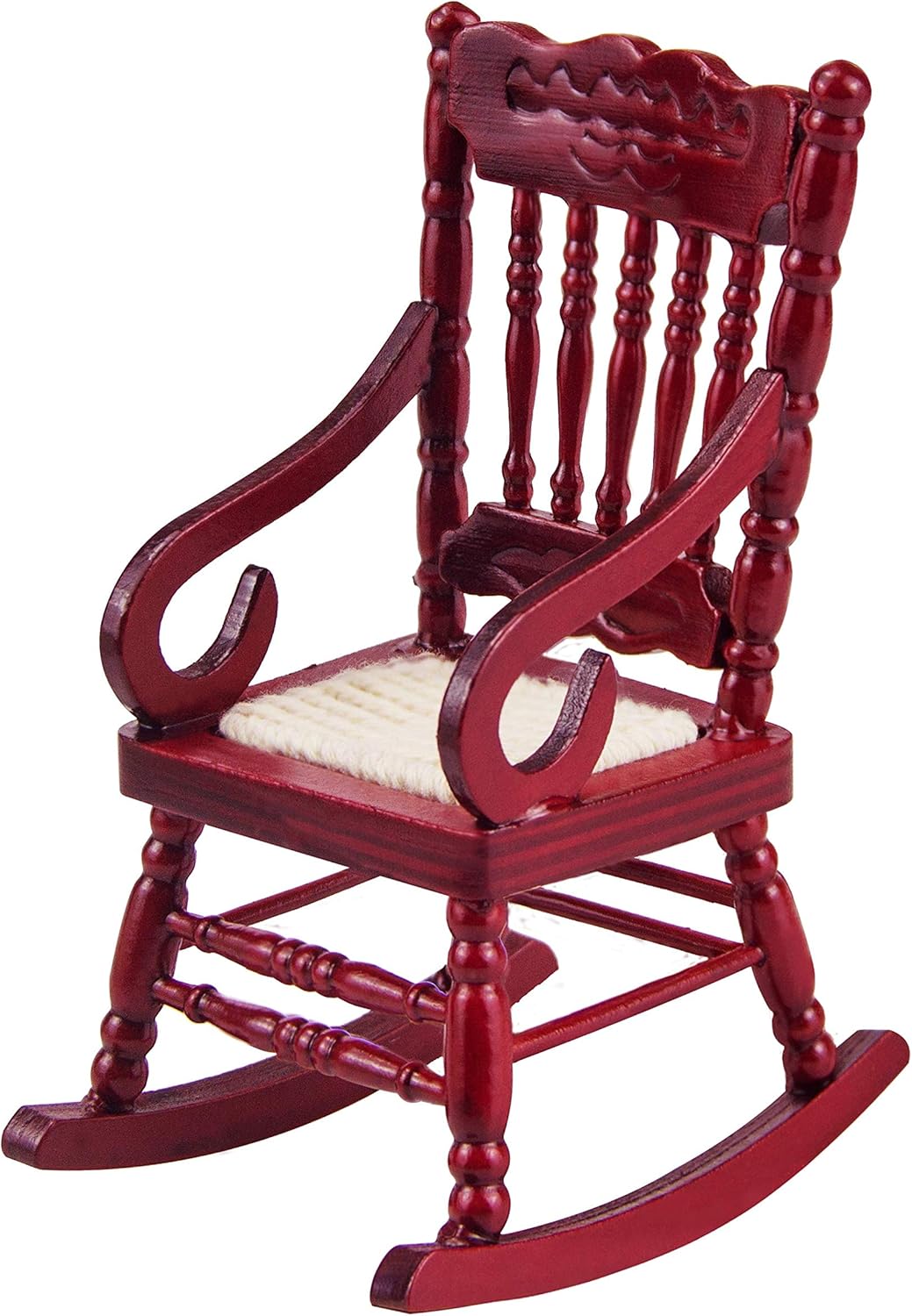 Dollhouse Wooden Chair, 1:12 Dollhouse Miniature Wooden Rocking Chair Model (Brown) - Image 1