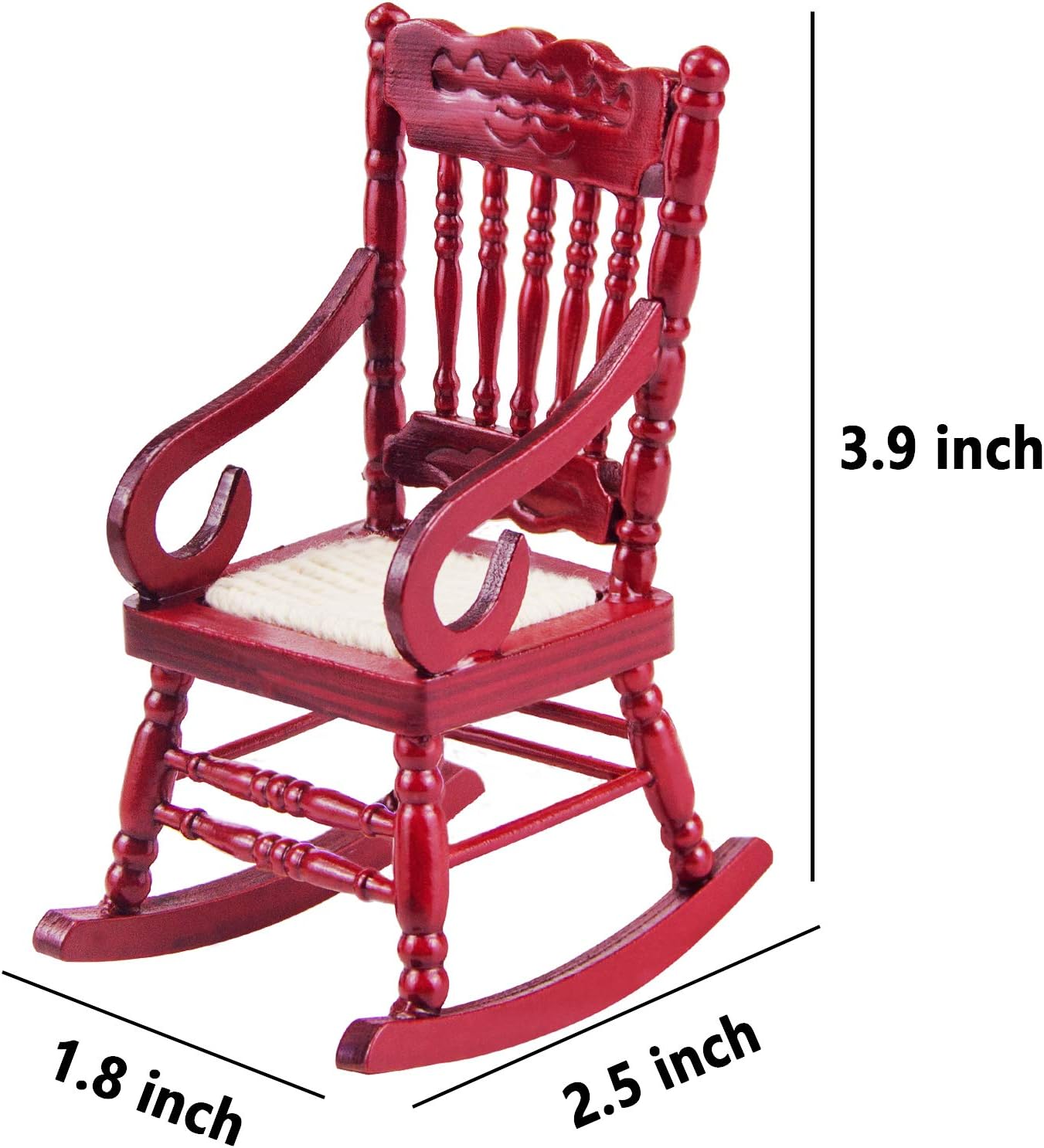 Dollhouse Wooden Chair, 1:12 Dollhouse Miniature Wooden Rocking Chair Model (Brown) - Image 2