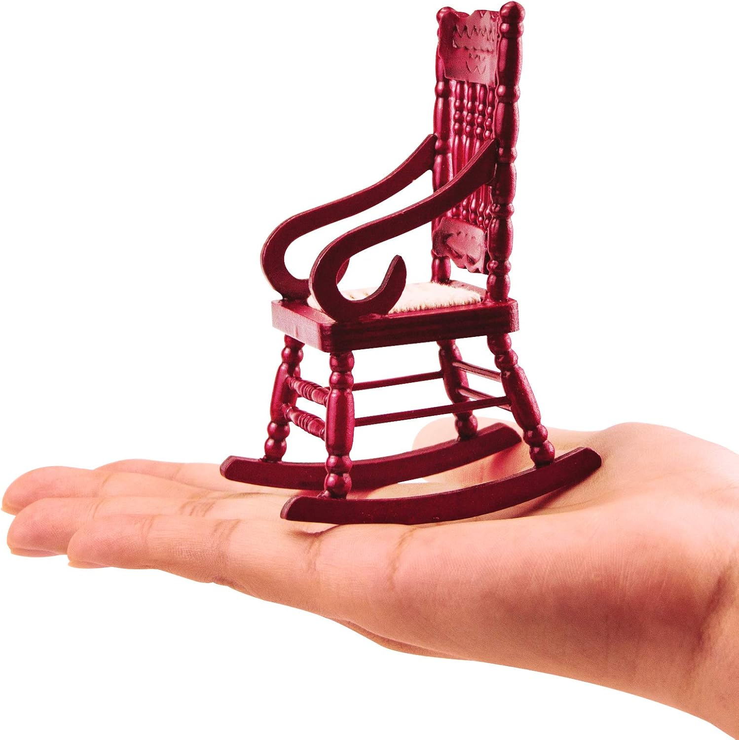 Dollhouse Wooden Chair, 1:12 Dollhouse Miniature Wooden Rocking Chair Model (Brown) - Image 3