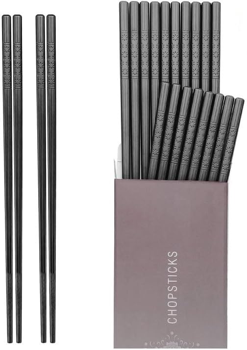 10 Pairs Fiberglass Chopsticks - Reusable Chopsticks Dishwasher Safe, 9 1/2 Inches - Black - Image 1