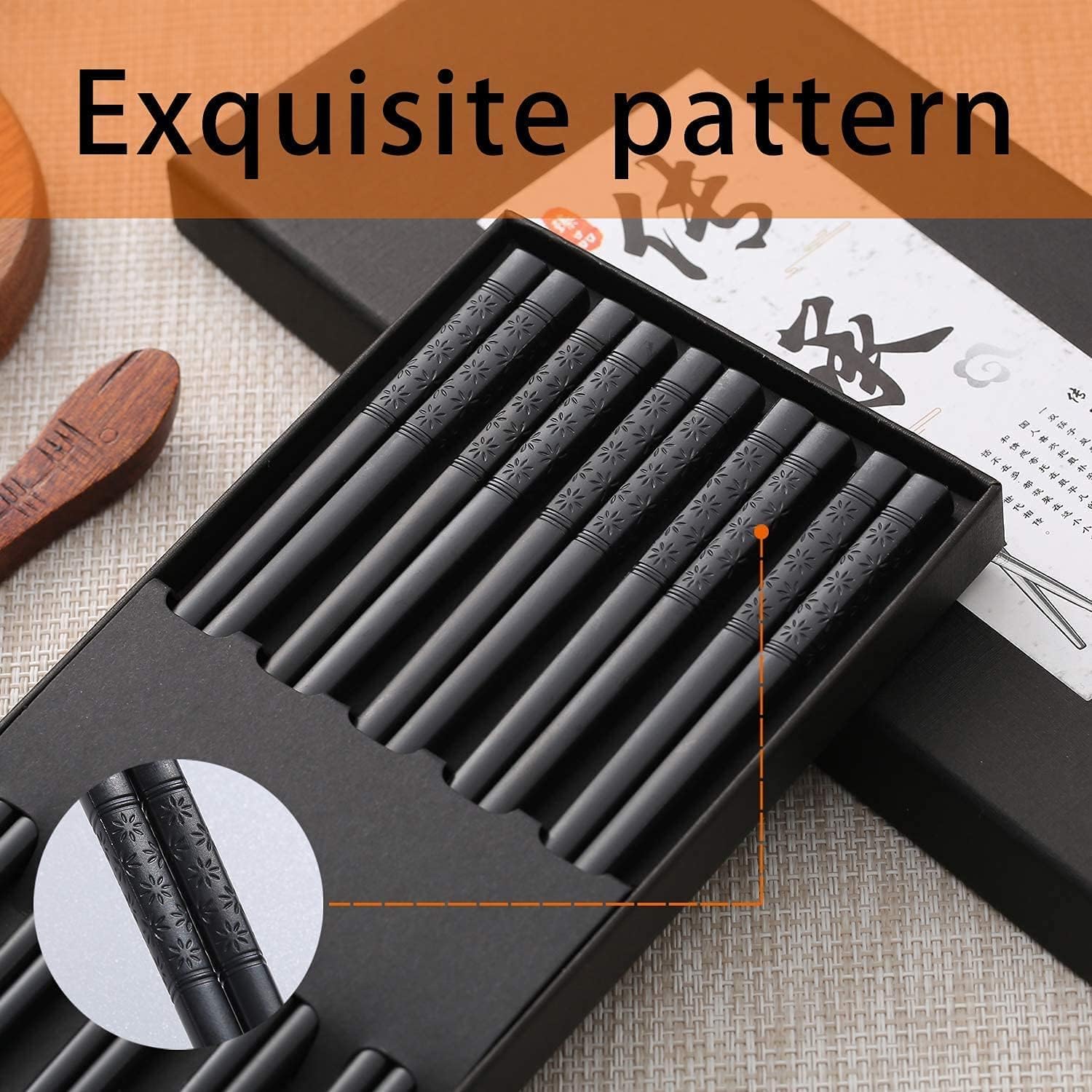 10 Pairs Fiberglass Chopsticks - Reusable Chopsticks Dishwasher Safe, 9 1/2 Inches - Black - Image 2
