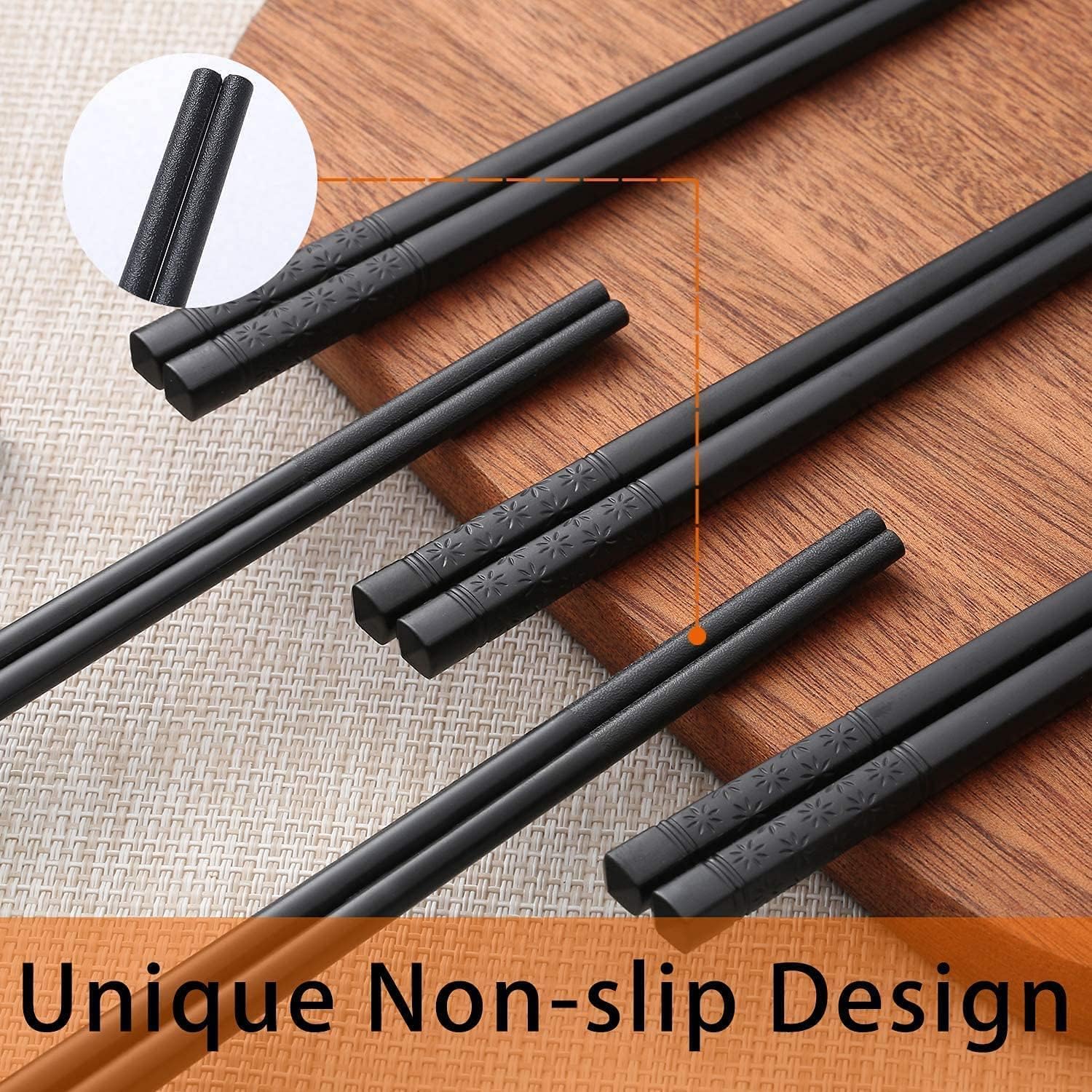10 Pairs Fiberglass Chopsticks - Reusable Chopsticks Dishwasher Safe, 9 1/2 Inches - Black - Image 3