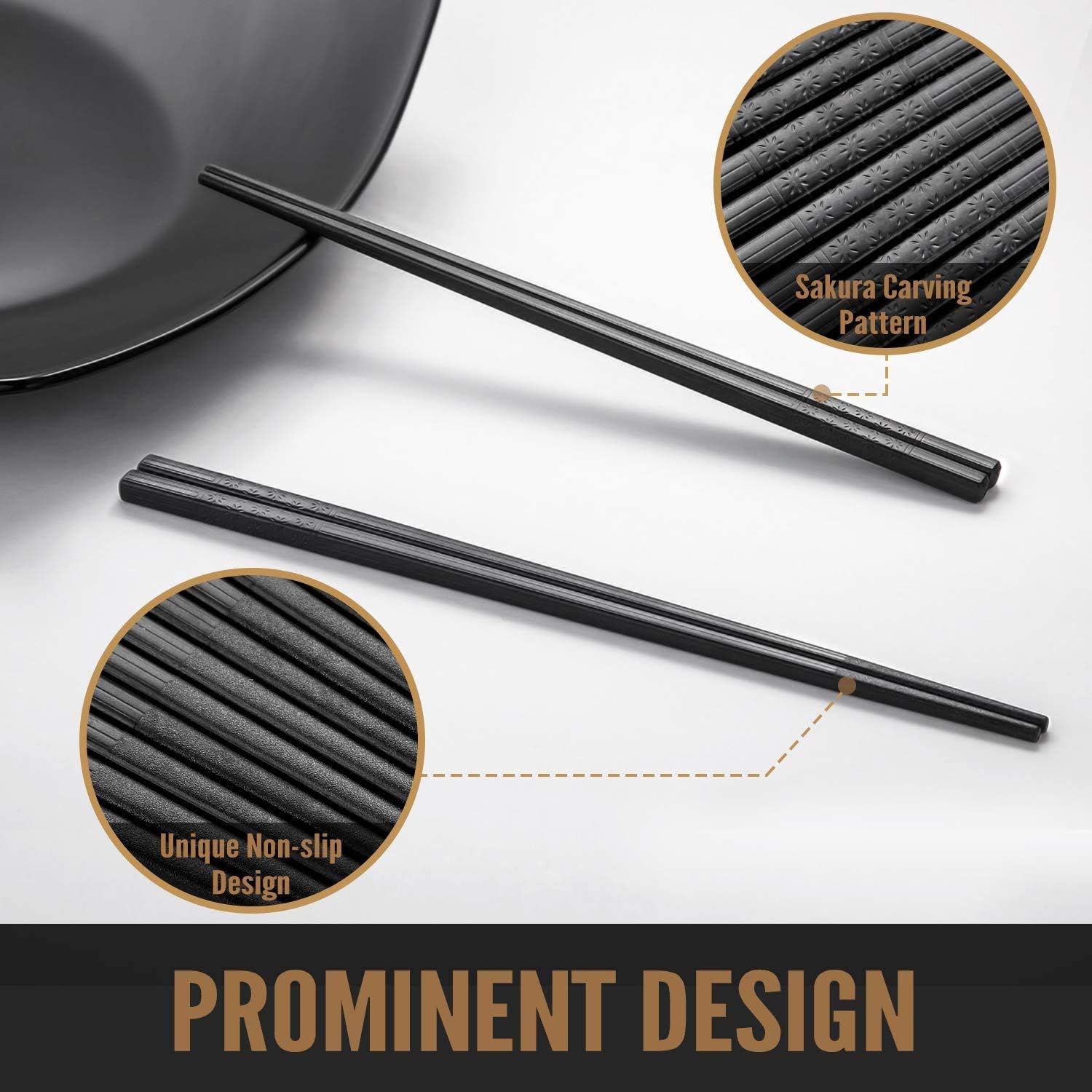 10 Pairs Fiberglass Chopsticks - Reusable Chopsticks Dishwasher Safe, 9 1/2 Inches - Black - Image 5