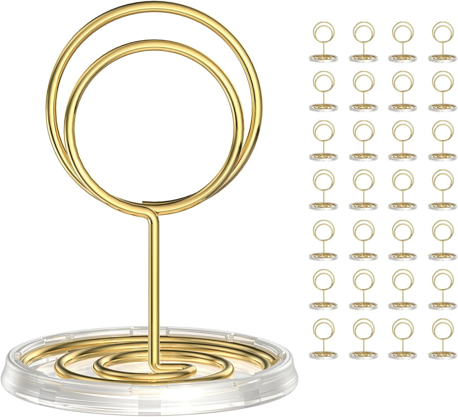 30 Pack Gold Table Number Holders with Clear Base – Metal Place Card Holders for Table, Photo Picture Stands Card Holders for Wedding Party Banquet Restaurant Events (Gold) - Image 1