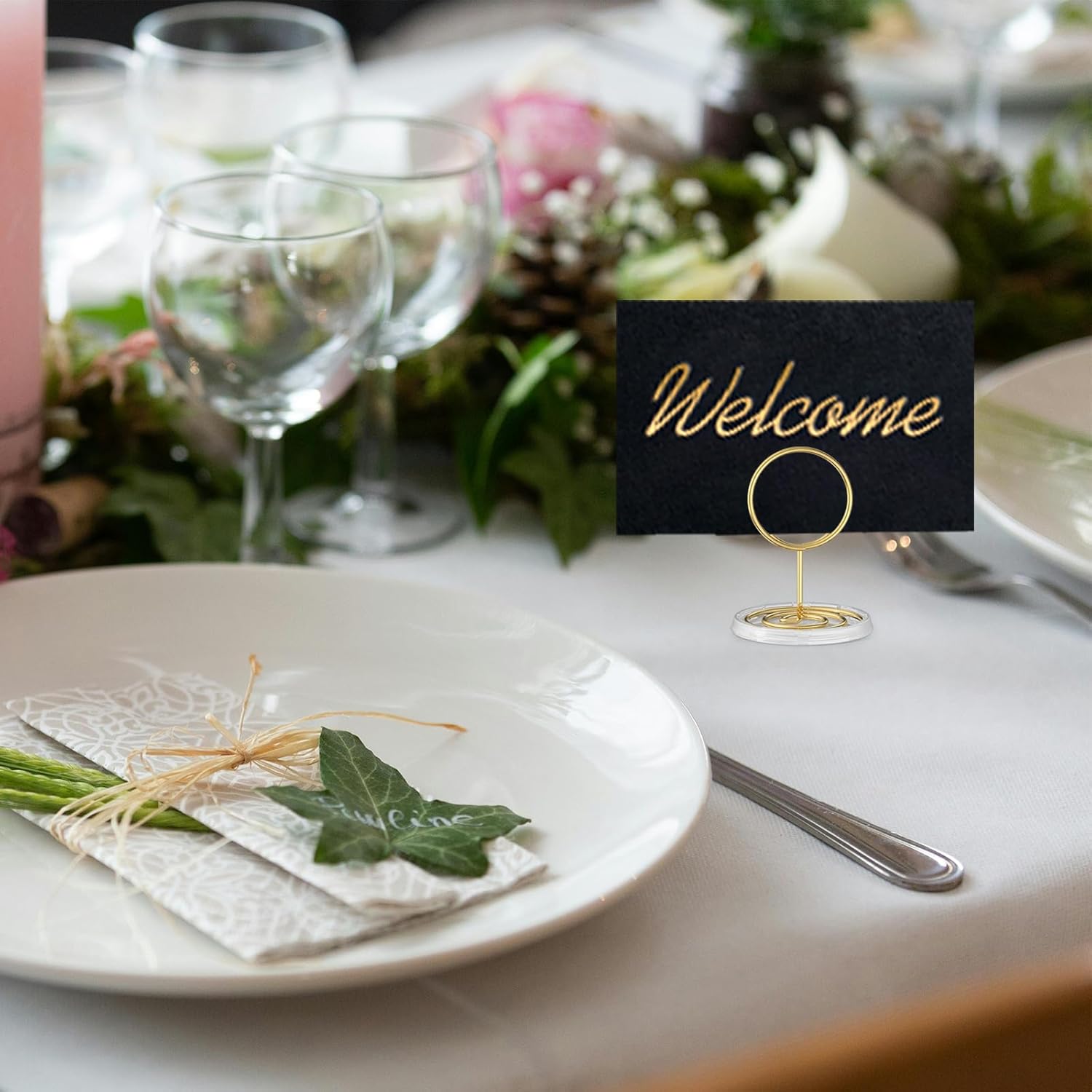 30 Pack Gold Table Number Holders with Clear Base – Metal Place Card Holders for Table, Photo Picture Stands Card Holders for Wedding Party Banquet Restaurant Events (Gold) - Image 6