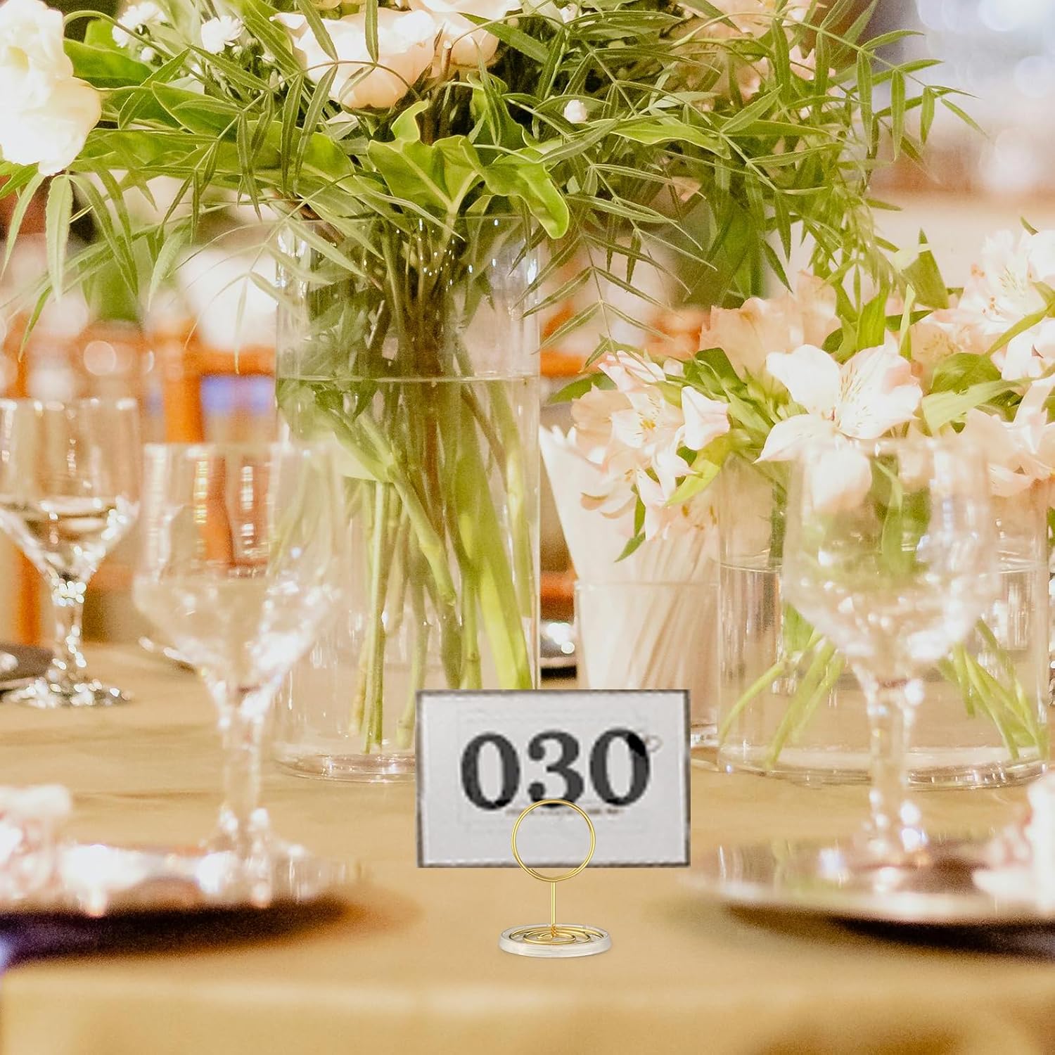 30 Pack Gold Table Number Holders with Clear Base – Metal Place Card Holders for Table, Photo Picture Stands Card Holders for Wedding Party Banquet Restaurant Events (Gold) - Image 8